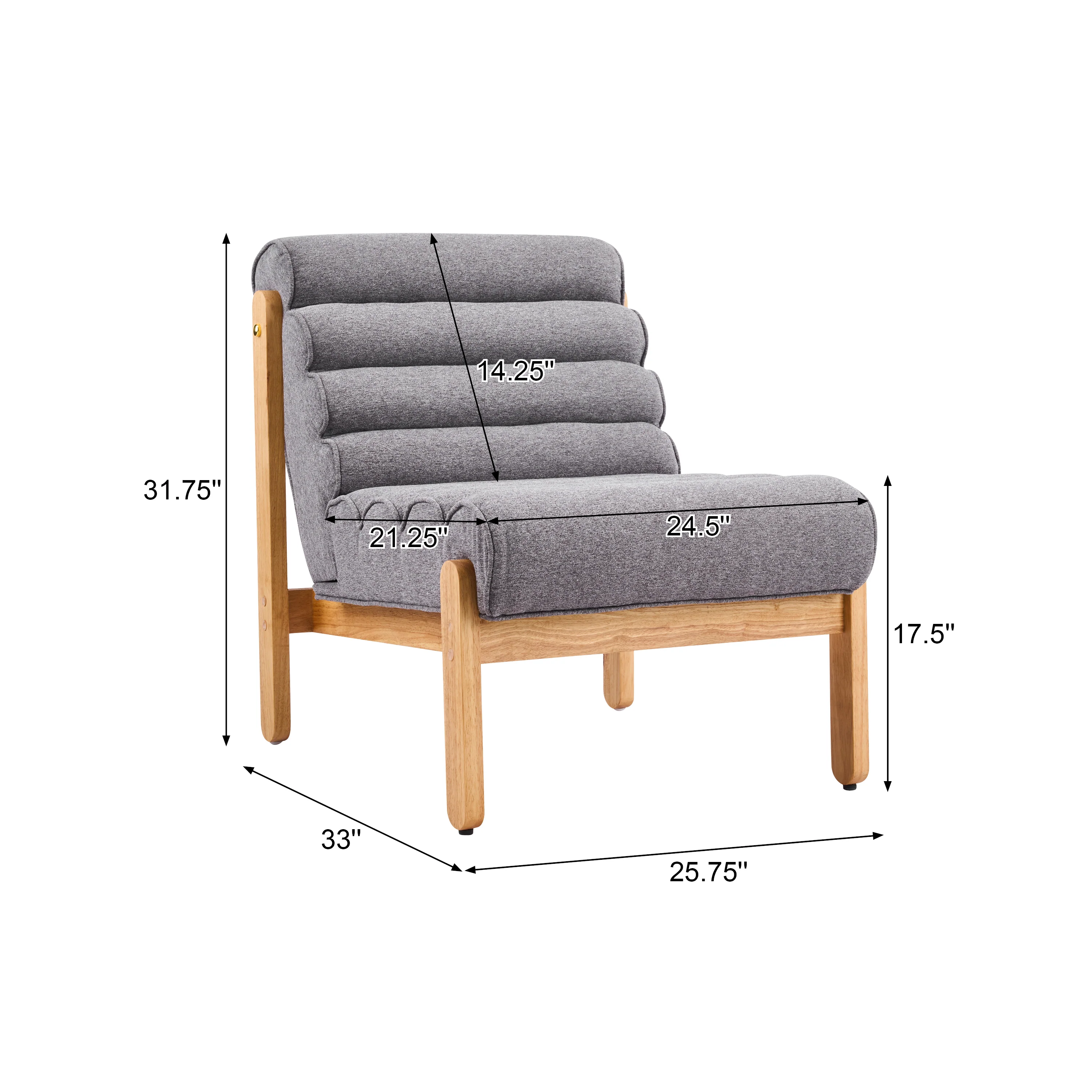 Fluffy Accent Chair Gray with Natural Solid Wood Frame - Image 3