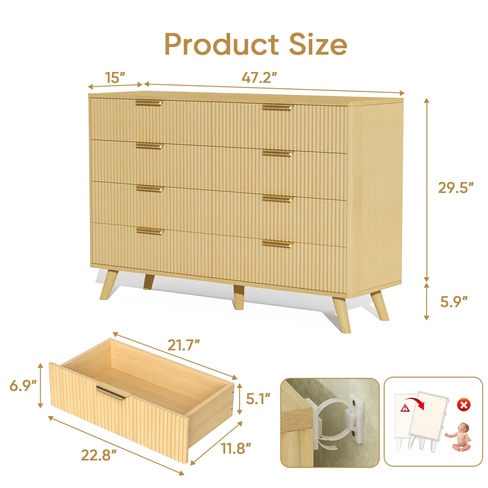 Fluted 8 Drawer 47" Dresser - Image 10