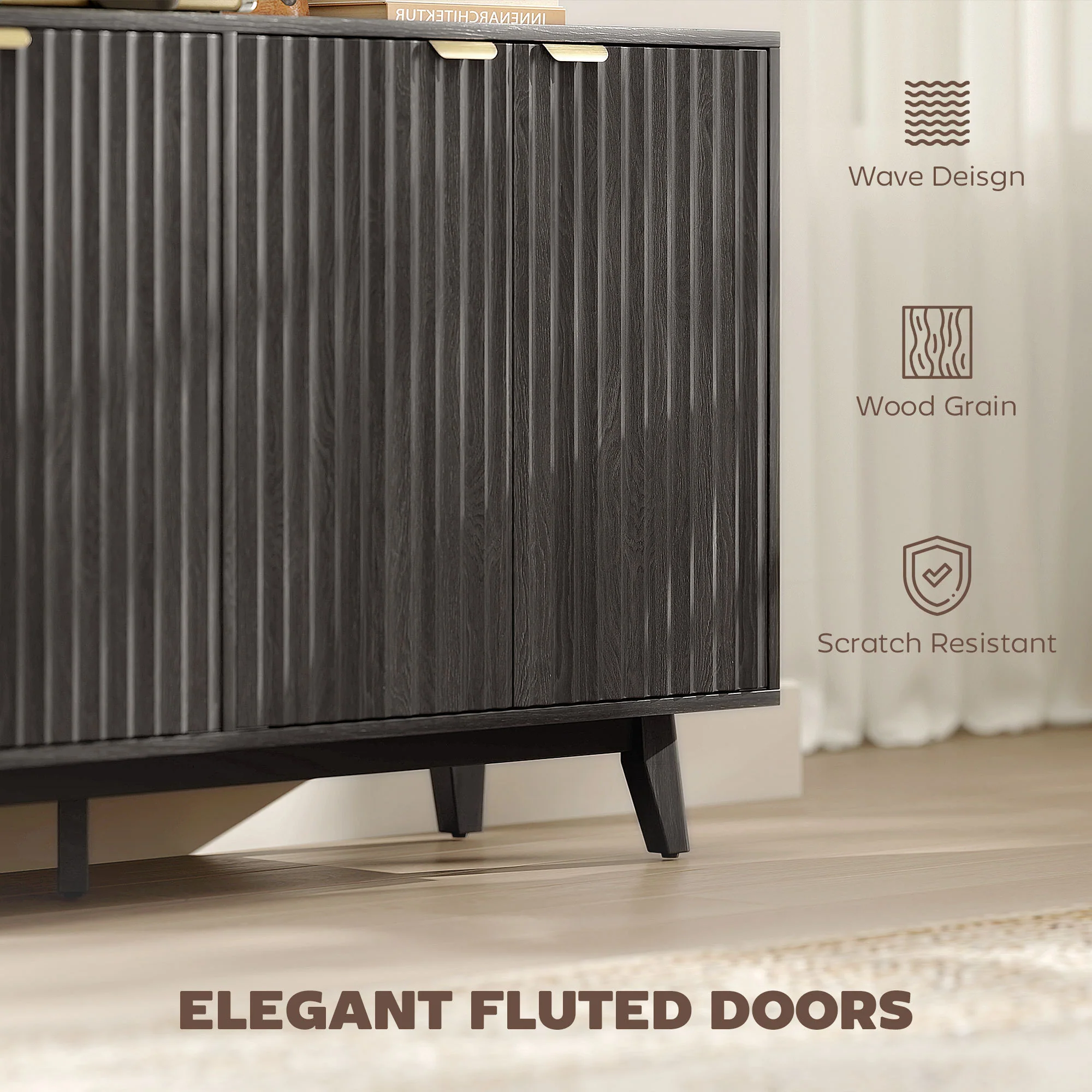 Fluted Coffee Bar Cabinet and Buffet Sideboard Cabinet - Image 2