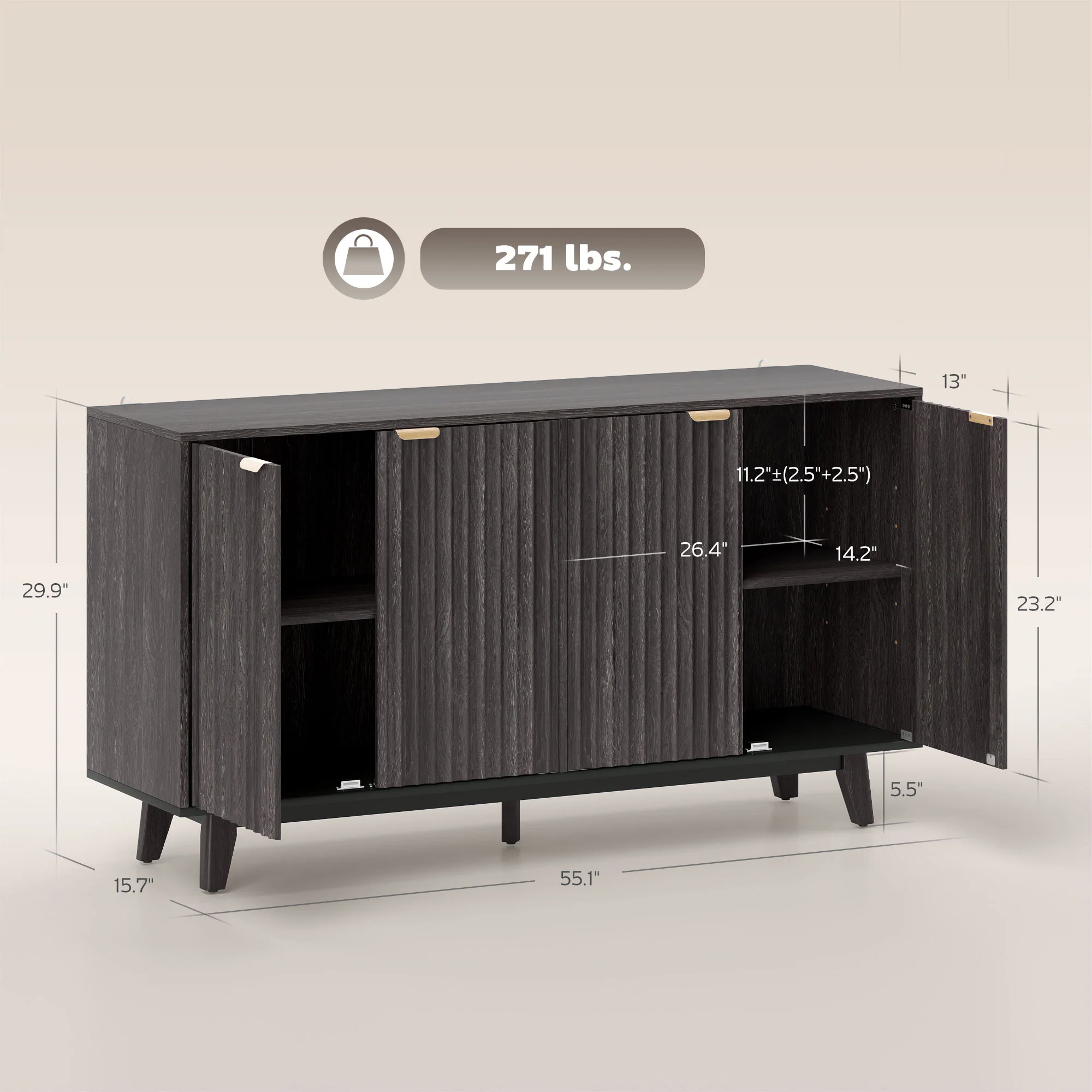 Fluted Coffee Bar Cabinet and Buffet Sideboard Cabinet - Image 3