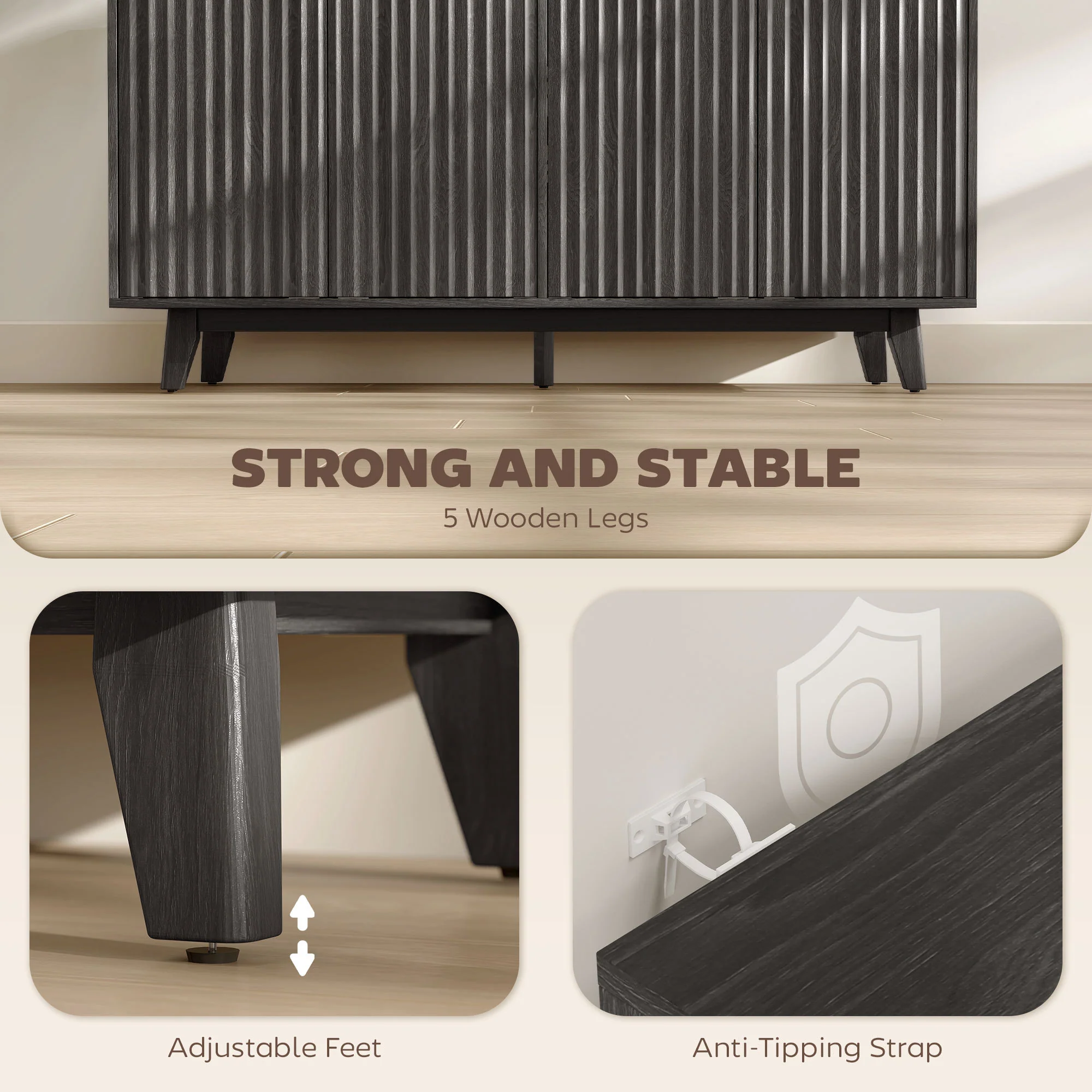Fluted Coffee Bar Cabinet and Buffet Sideboard Cabinet - Image 4