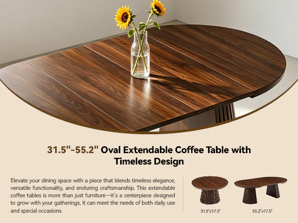 Fluted Design Extendable Wooden Curve Coffee Table - Image 10