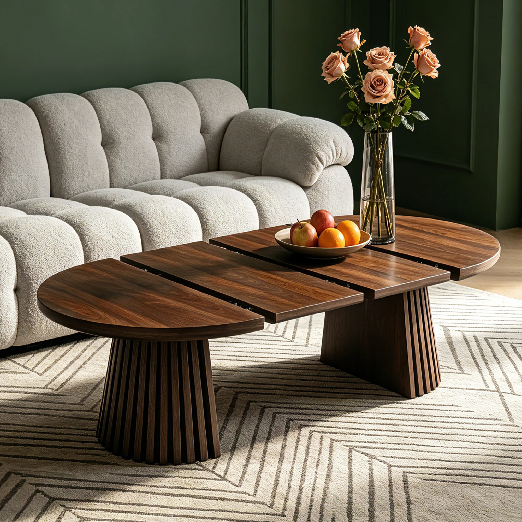 Fluted Design Extendable Wooden Curve Coffee Table - Image 11