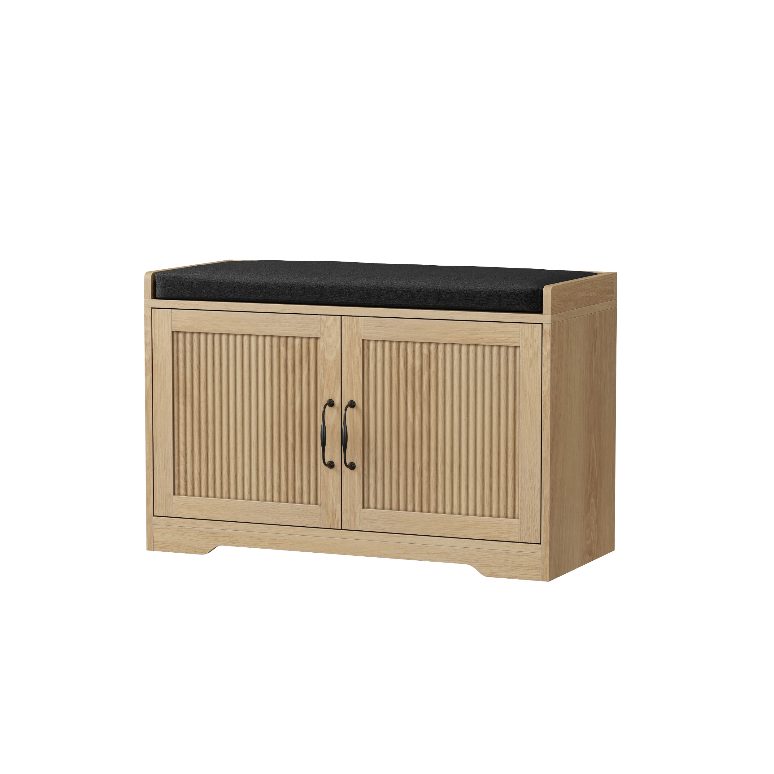 Fluted Entryway Shoe and Storage Bench with Double Doors - Image 10