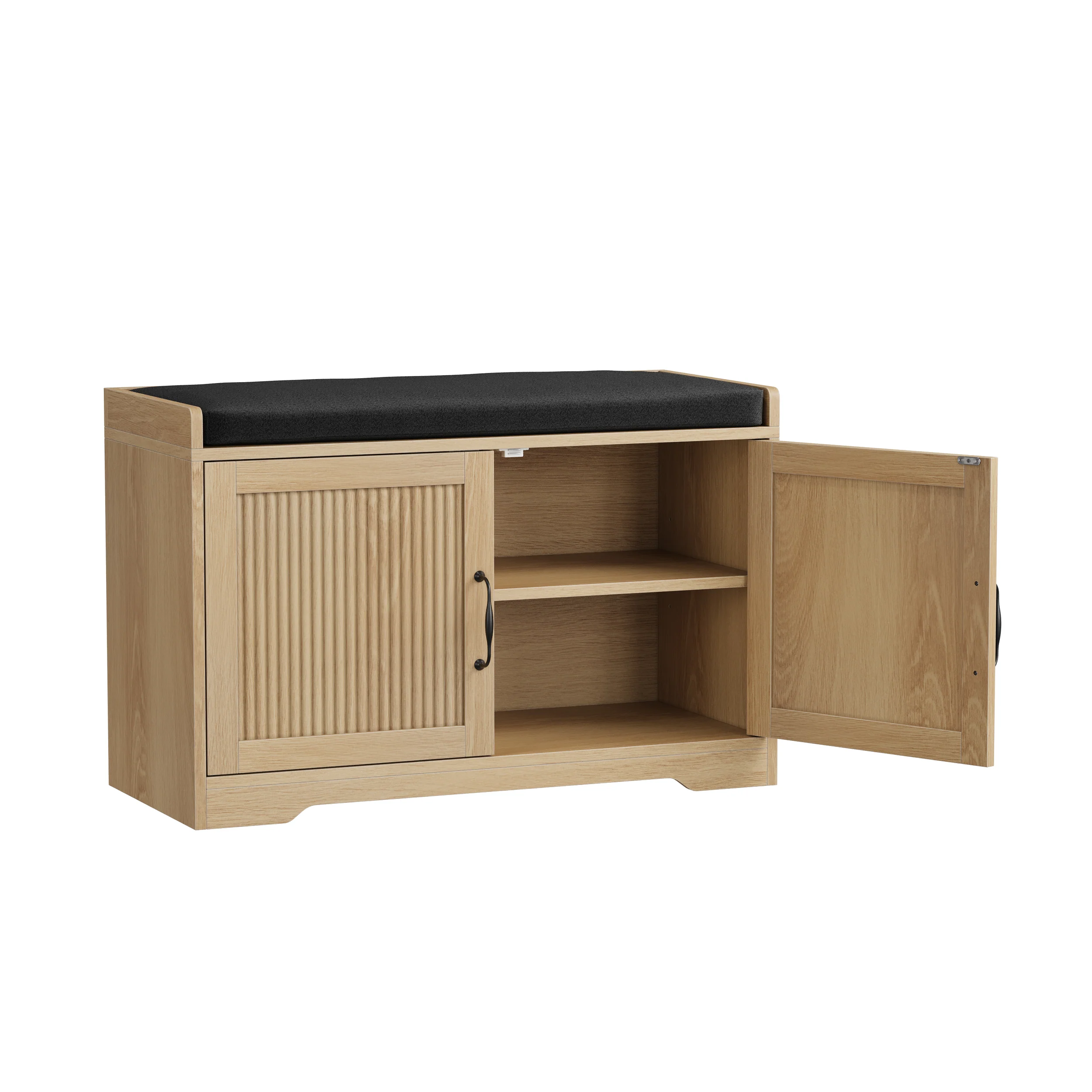 Fluted Entryway Shoe and Storage Bench with Double Doors - Image 11