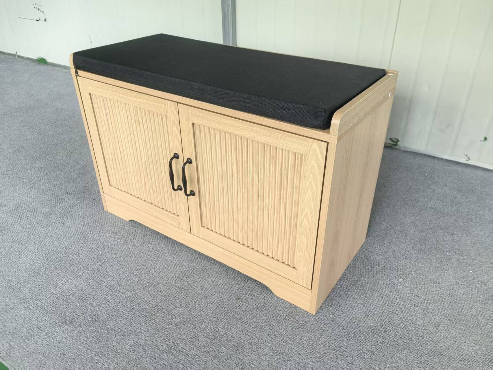 Fluted Entryway Shoe and Storage Bench with Double Doors - Image 16