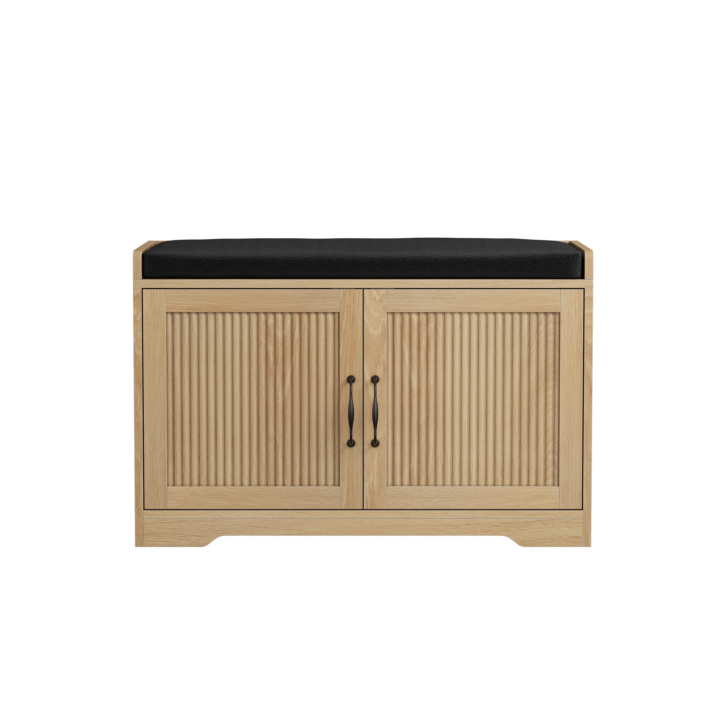Fluted Entryway Shoe and Storage Bench with Double Doors - Image 8