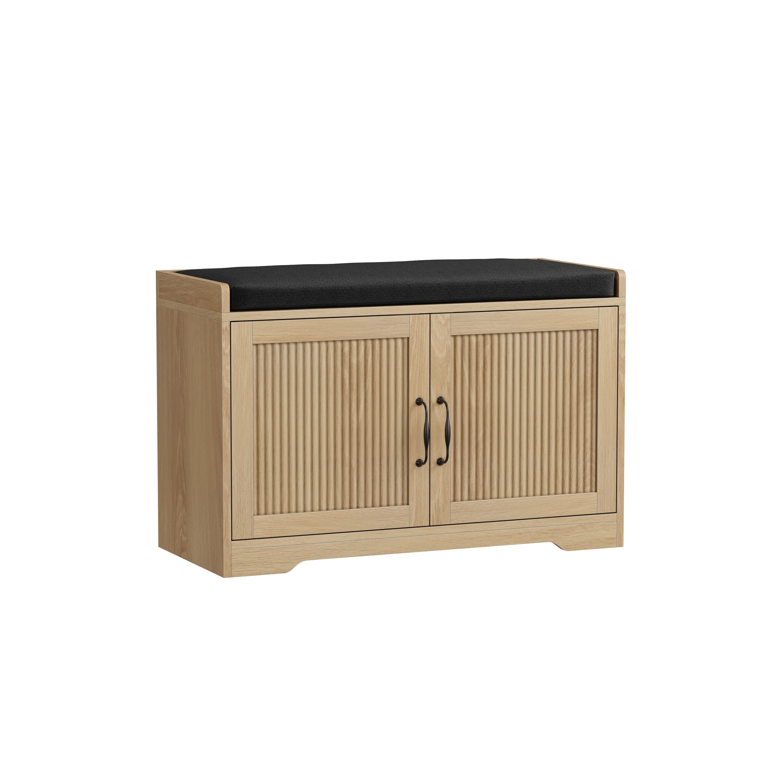 Fluted Entryway Shoe and Storage Bench with Double Doors - Image 9