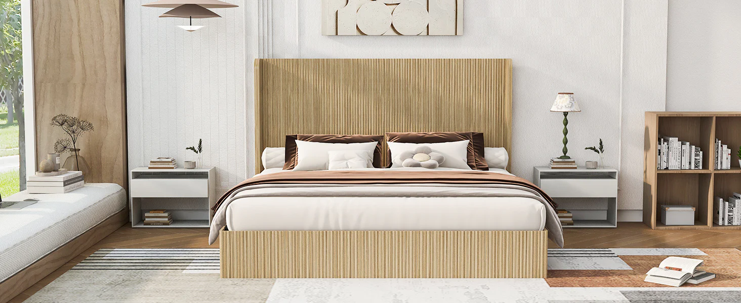 Fluted Mid-Century King Size Wood Bed Frame - Image 11