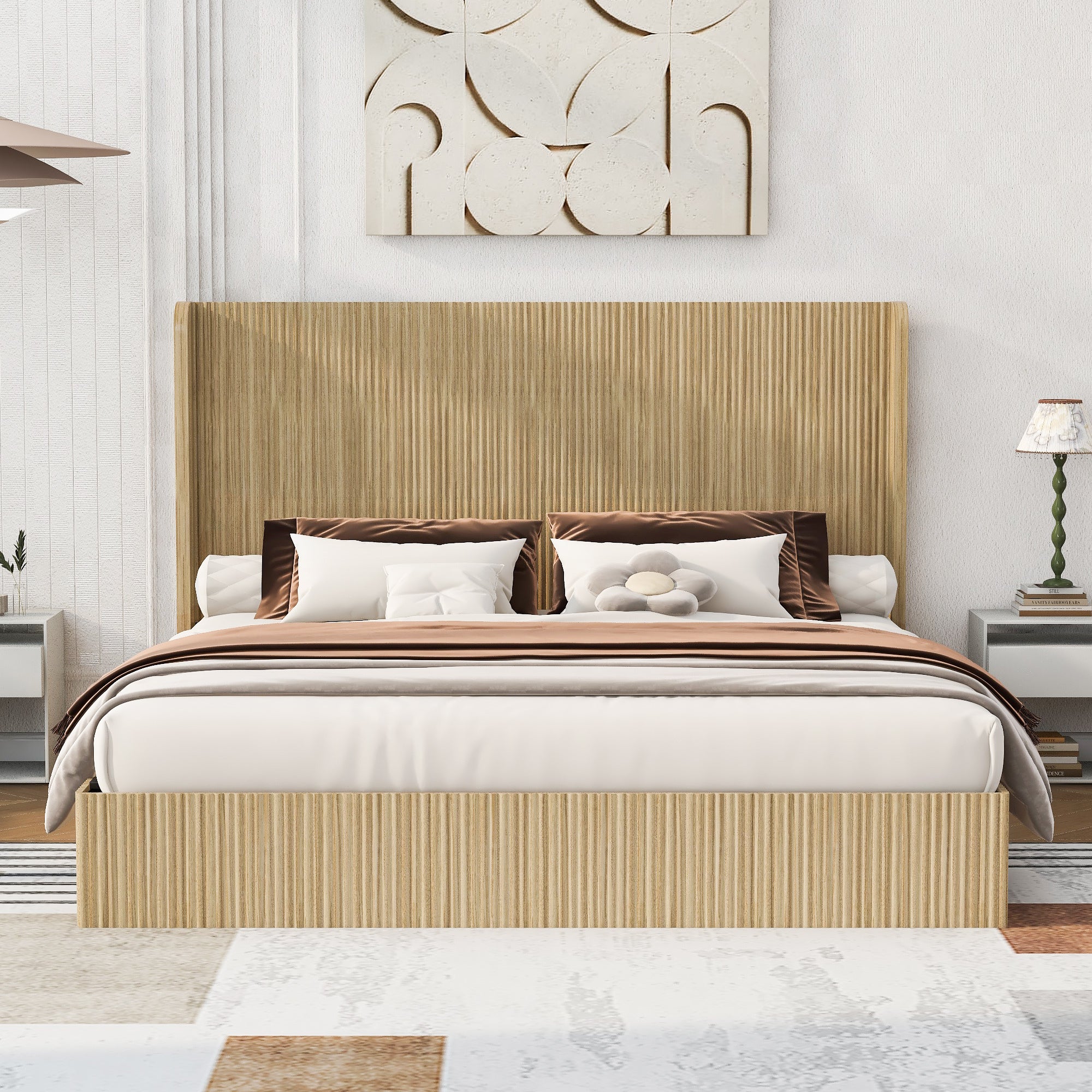 Fluted Mid-Century King Size Wood Bed Frame - Image 2