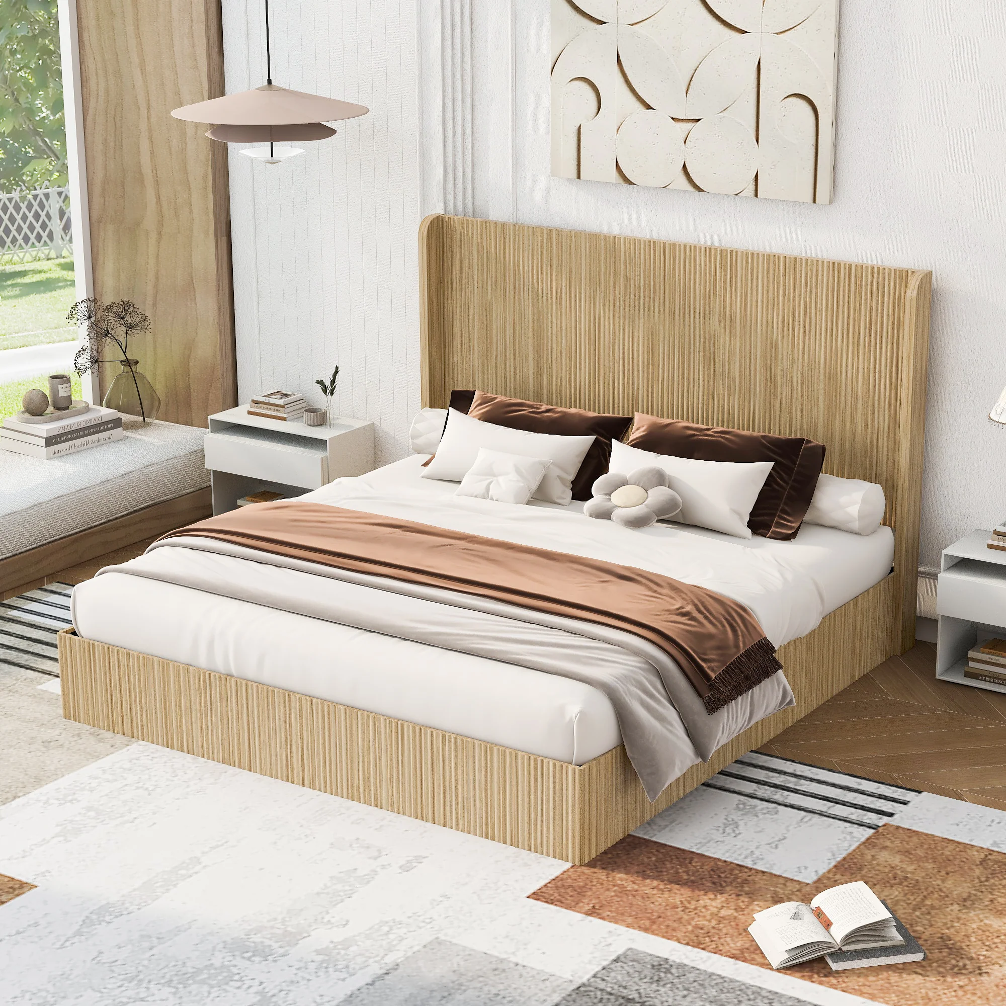 Fluted Mid-Century King Size Wood Bed Frame - Image 3