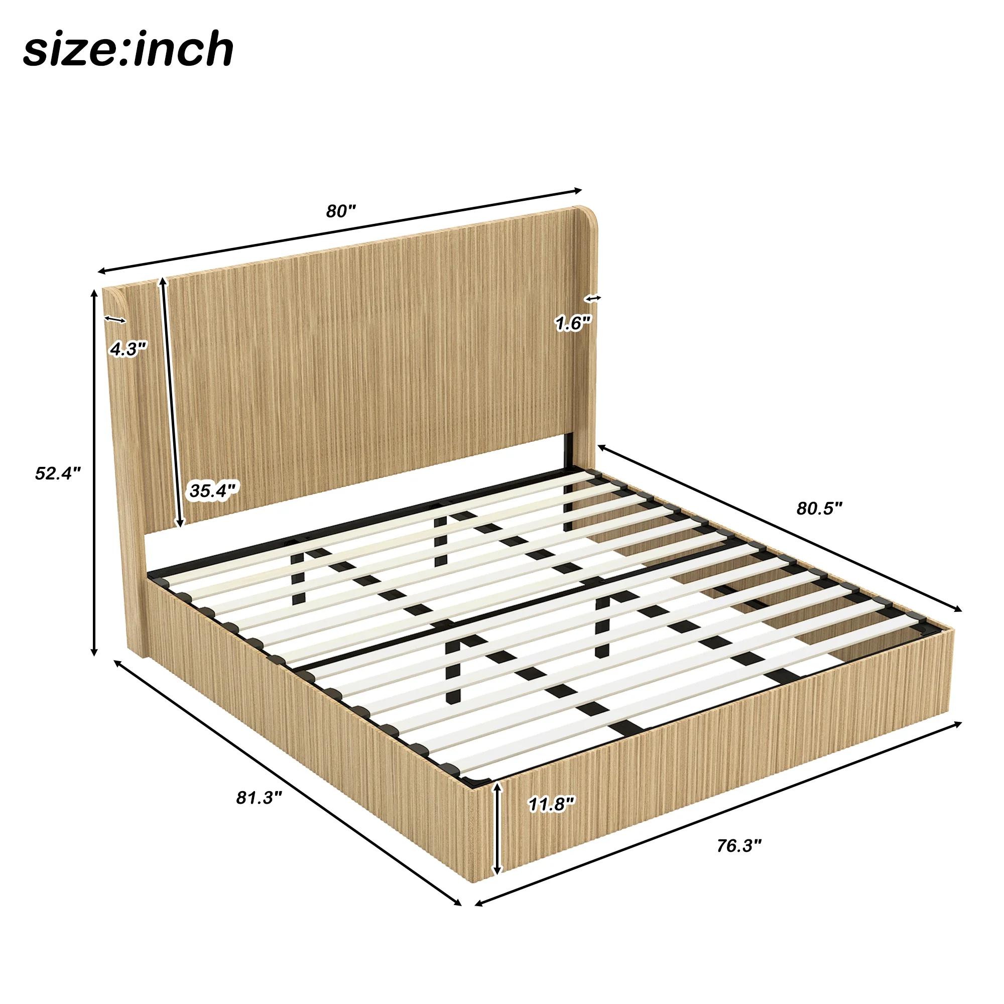 Fluted Mid-Century King Size Wood Bed Frame - Image 4