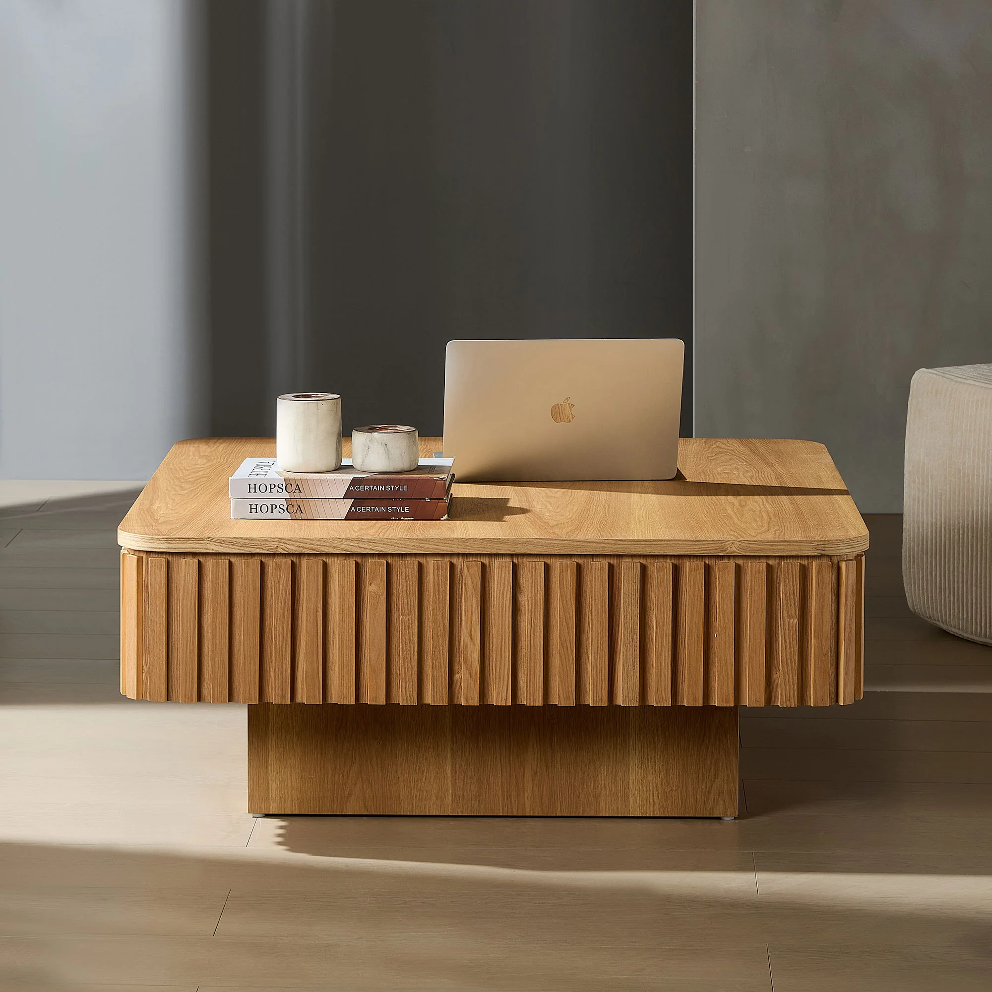 Walker Edison | Fluted Modern Lift Top Coffee Table and Desk - Image 2