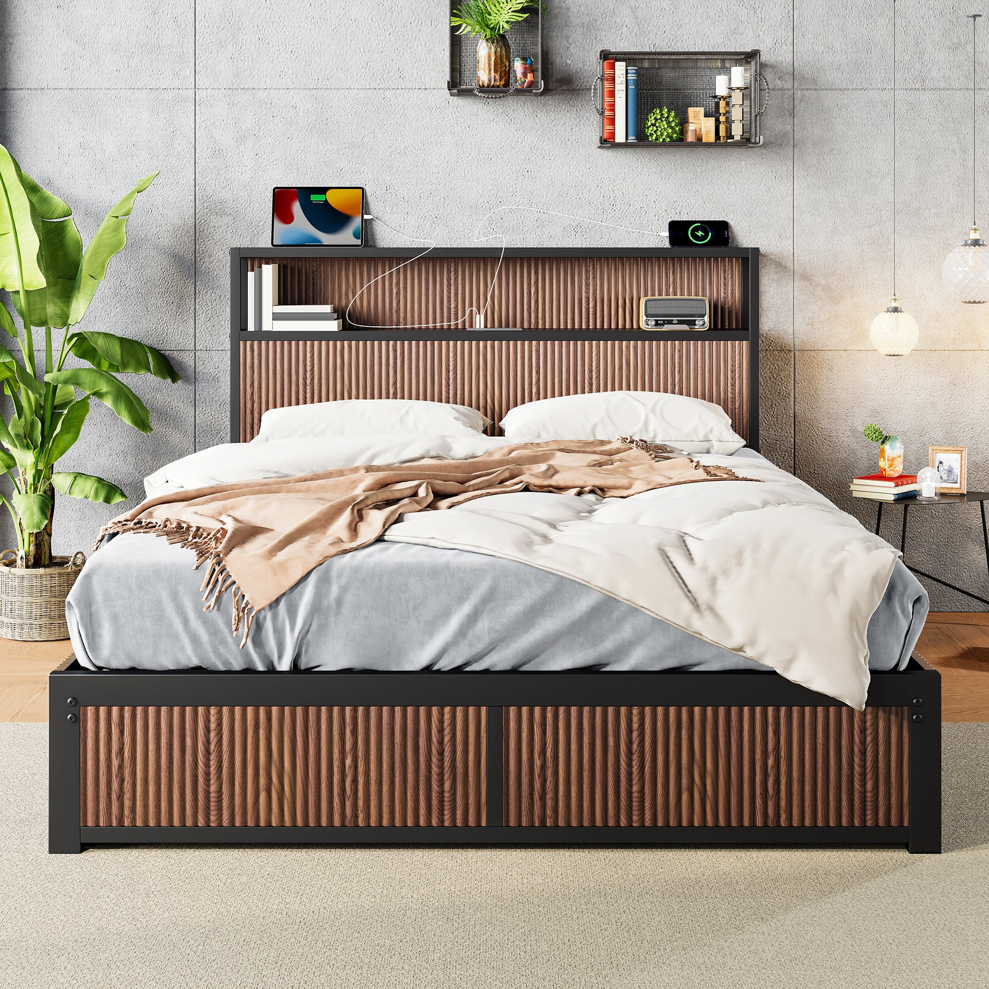 Walker Edison | Fluted Pattern Wood Queen Storage Bedframe - Image 2