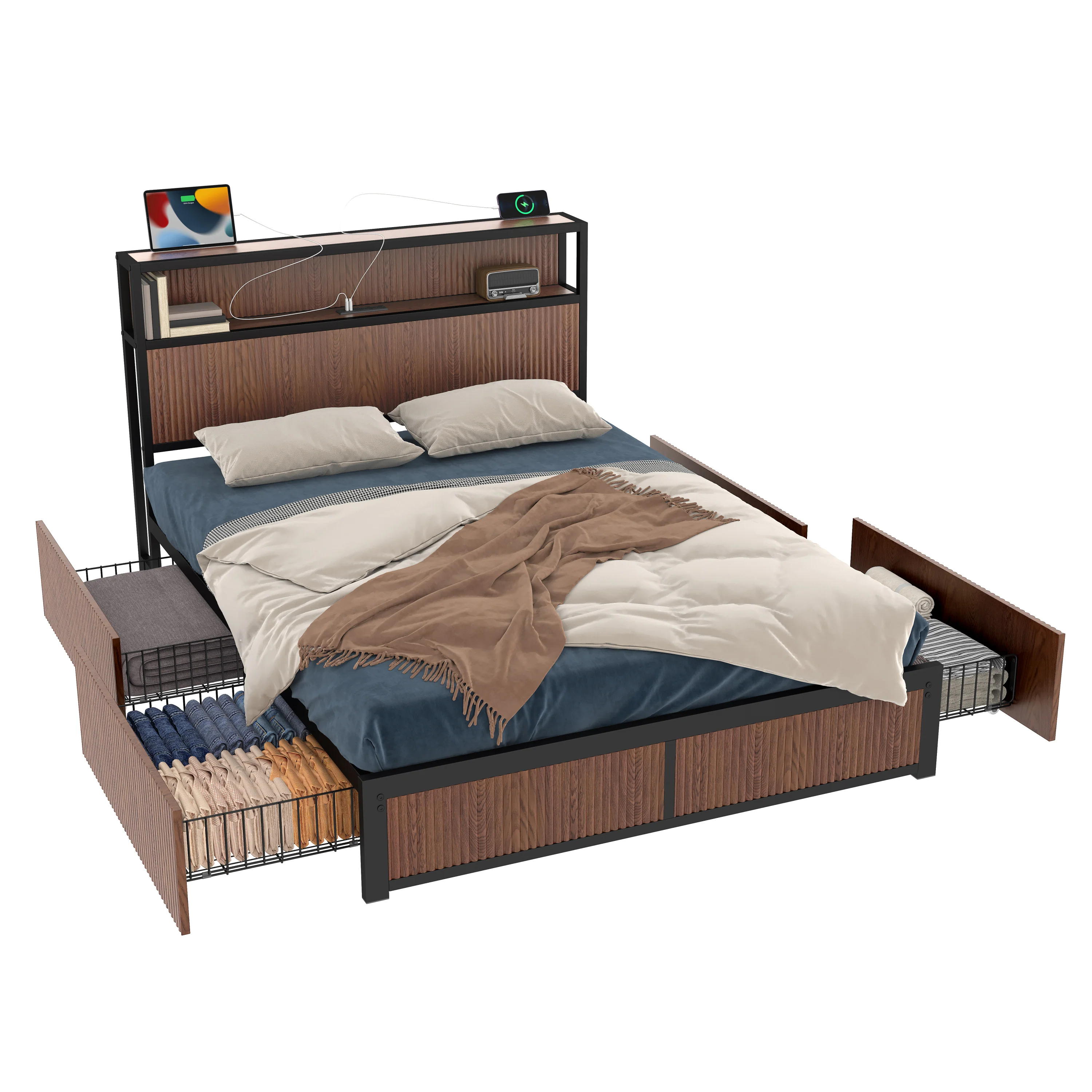 Walker Edison | Fluted Pattern Wood Queen Storage Bedframe - Image 4