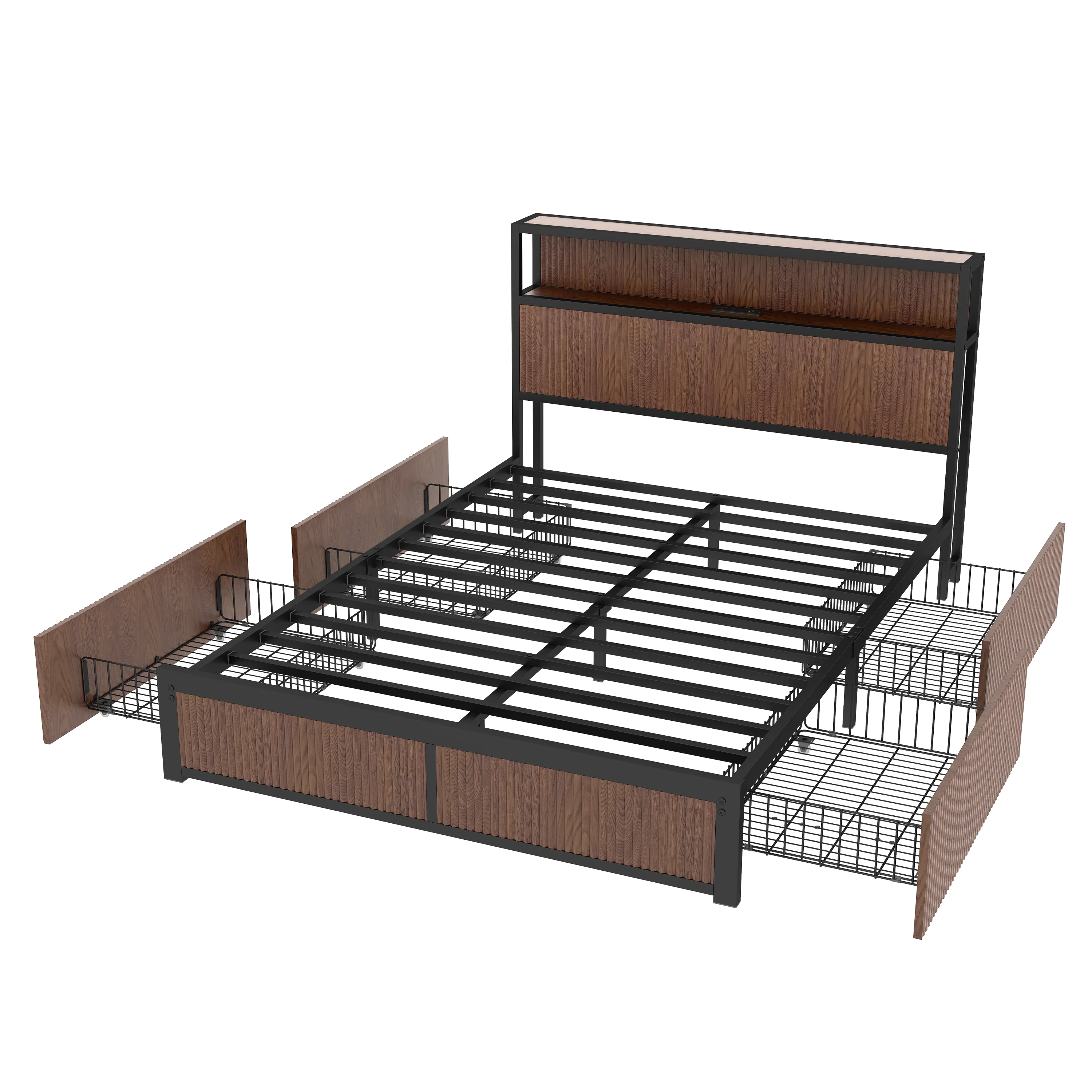 Walker Edison | Fluted Pattern Wood Queen Storage Bedframe - Image 9