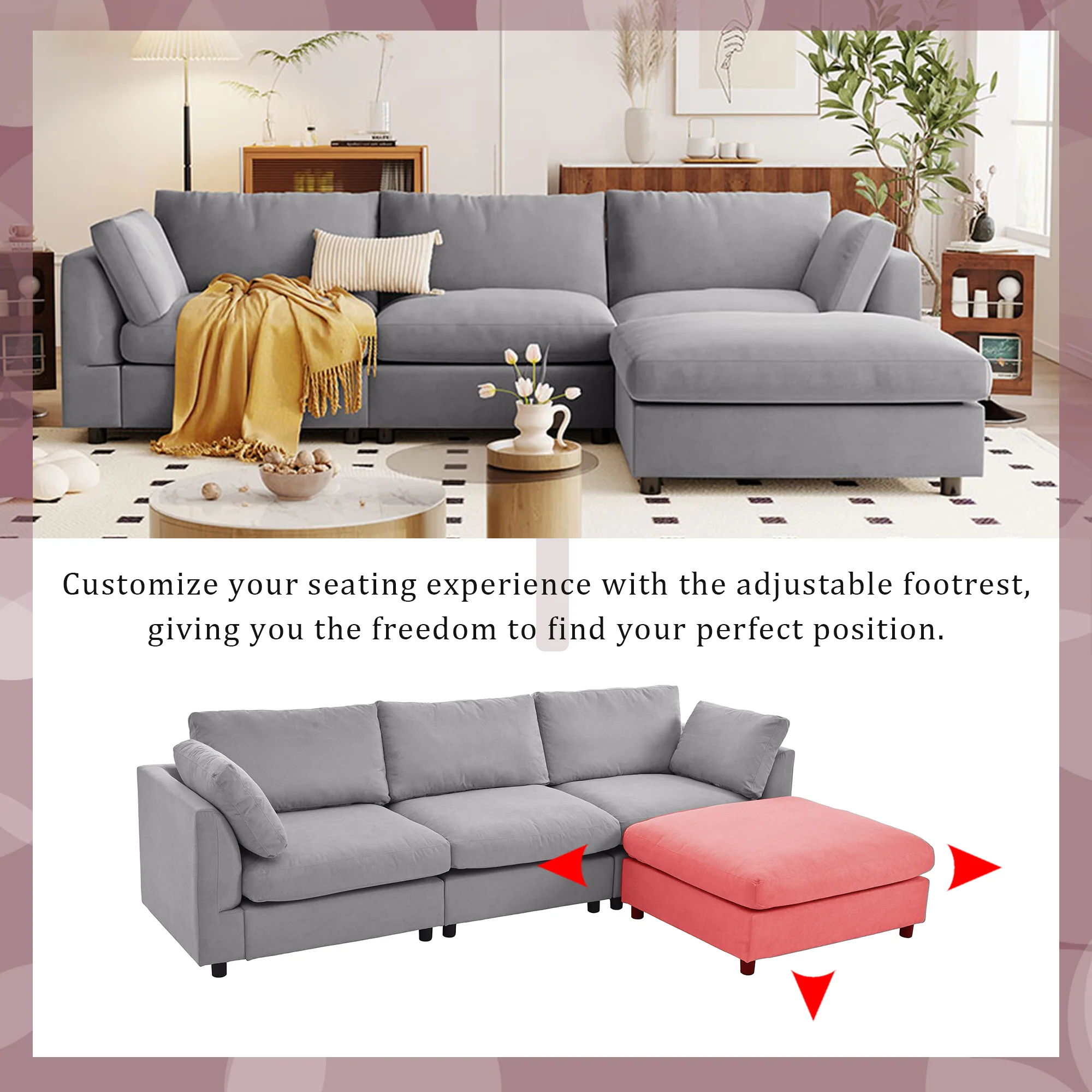 Walker Edison | Grey Convertible Sectional Sofa with Reversible Chaise - Image 3