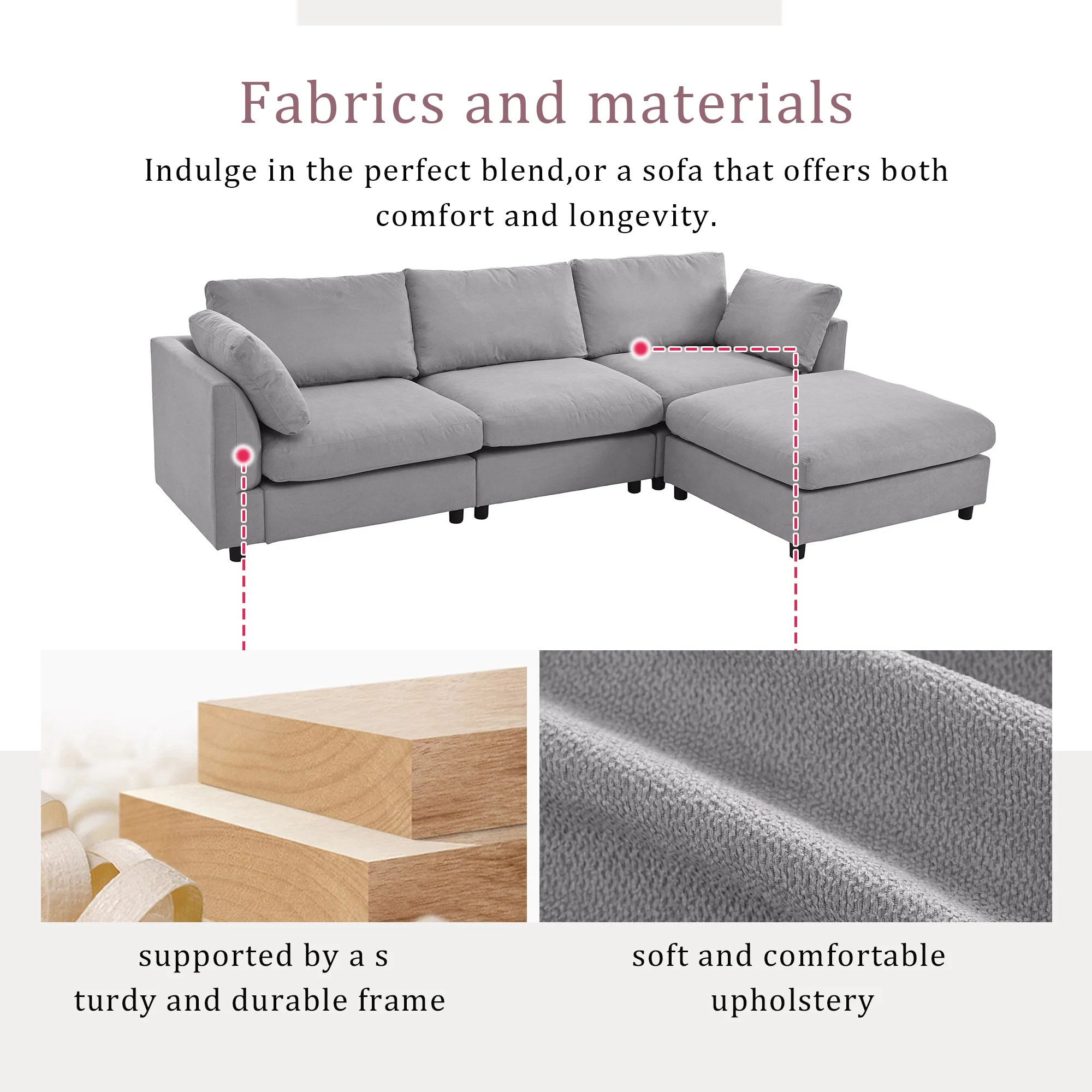 Walker Edison | Grey Convertible Sectional Sofa with Reversible Chaise - Image 5