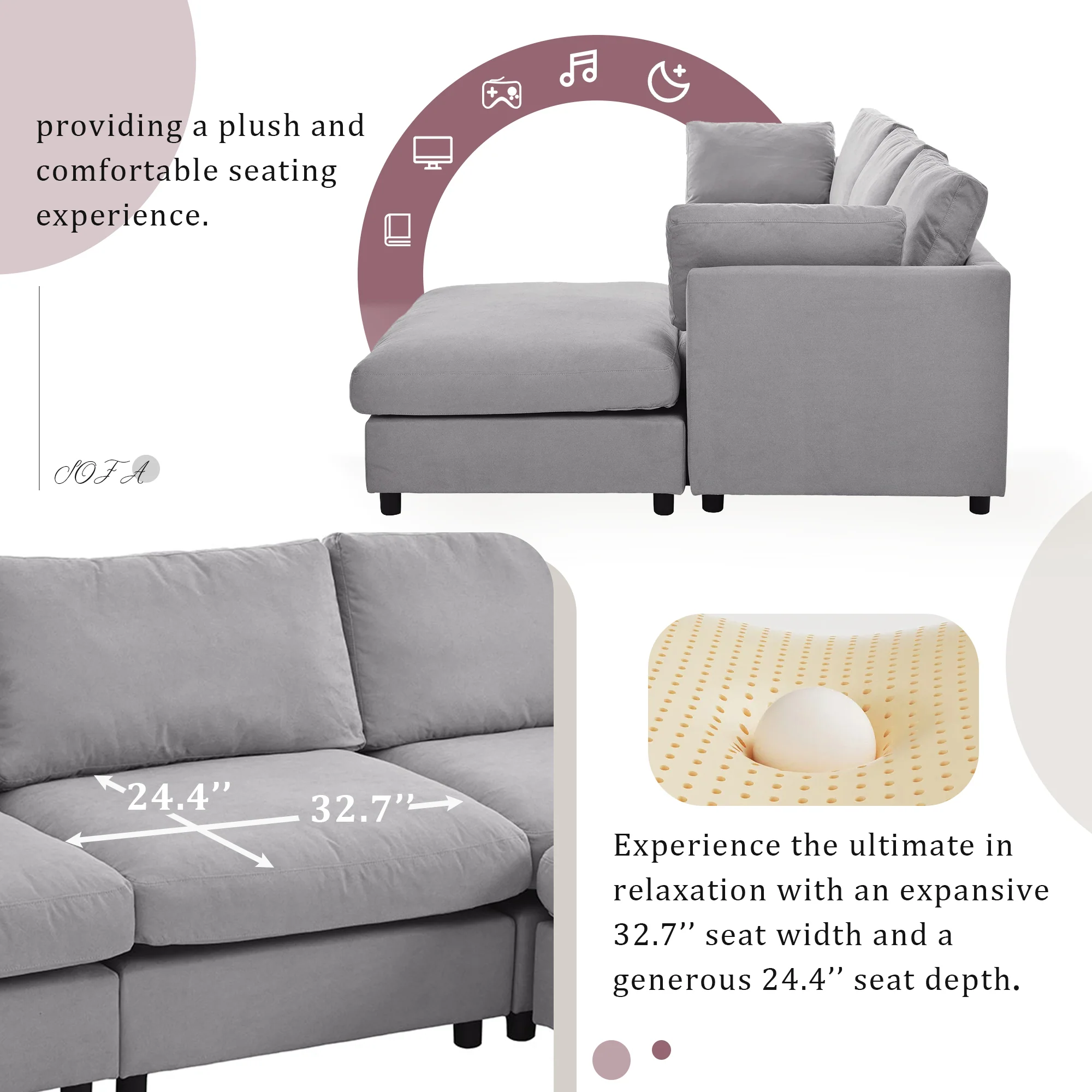 Walker Edison | Grey Convertible Sectional Sofa with Reversible Chaise - Image 6