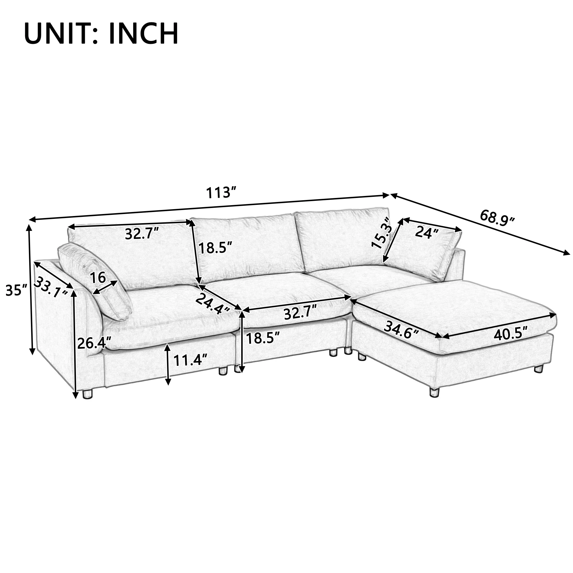 Walker Edison | Grey Convertible Sectional Sofa with Reversible Chaise - Image 7