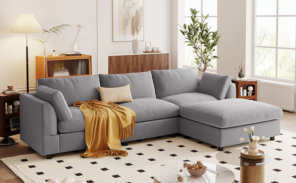 Walker Edison | Grey Convertible Sectional Sofa with Reversible Chaise - Image 8