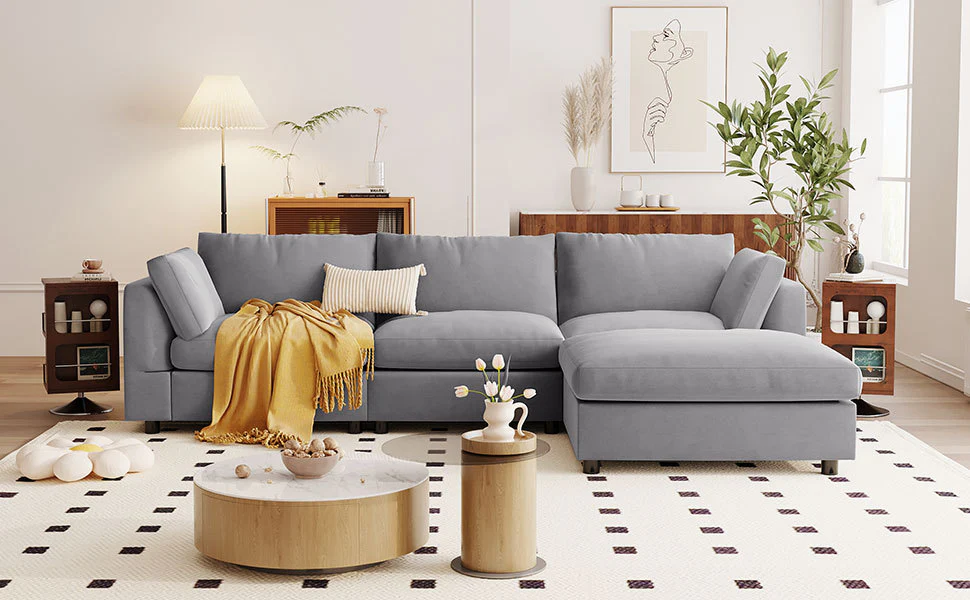 Walker Edison | Grey Convertible Sectional Sofa with Reversible Chaise - Image 9