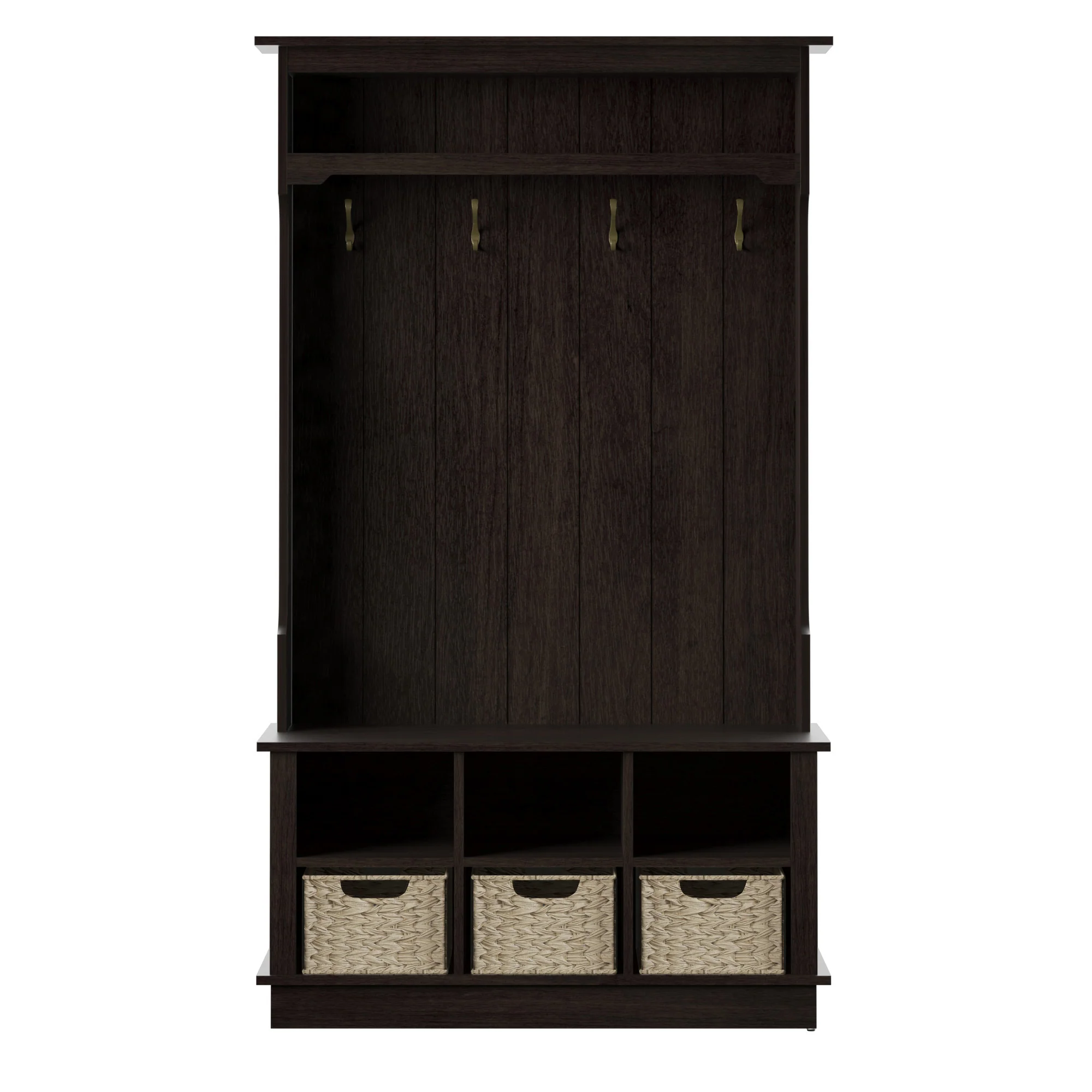 Entryway Hall Tree with Baskets and Open Storage - Image 9