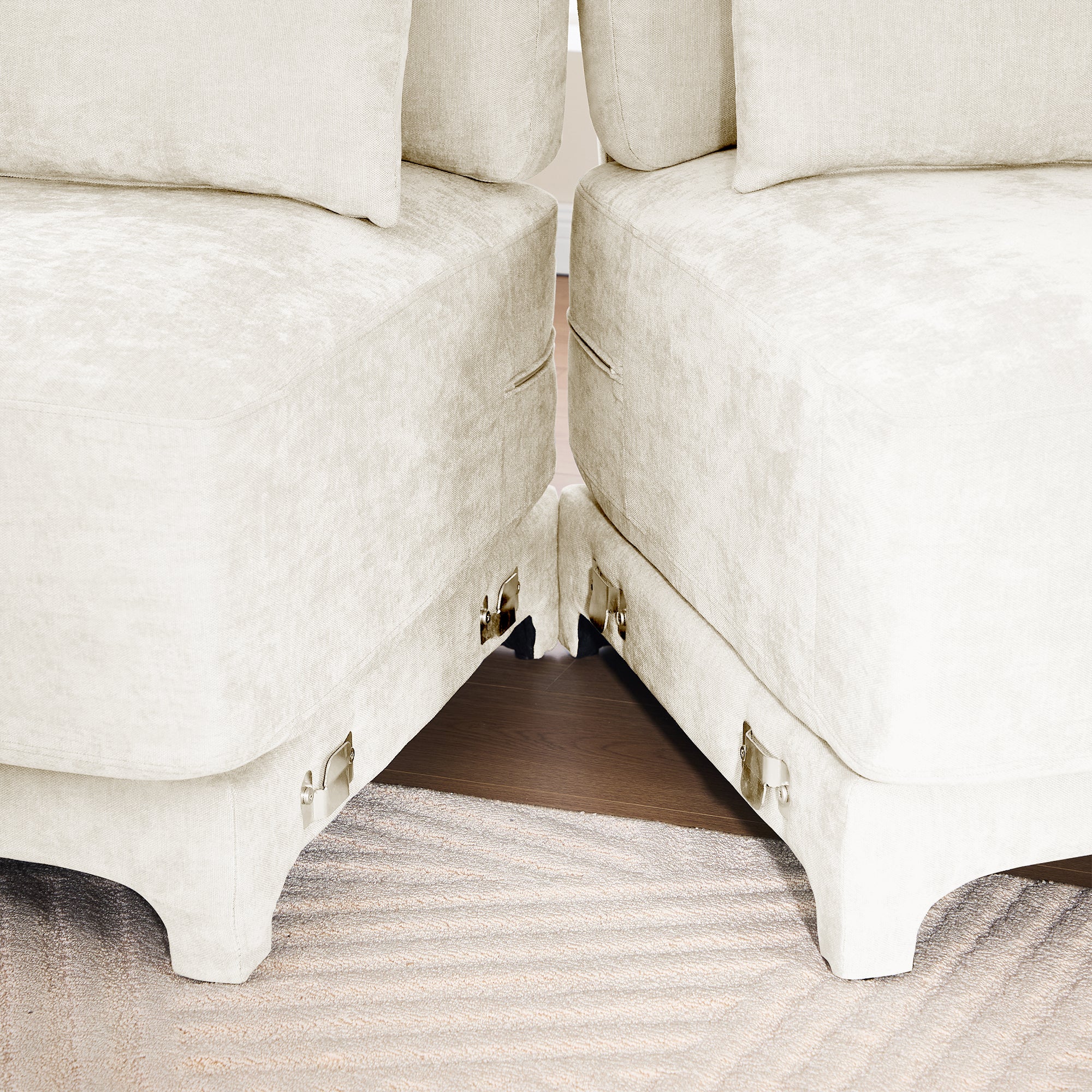 Walker Edison | High-Resilience Foam Chenille Sectional Sofa with Ottomans - Image 12