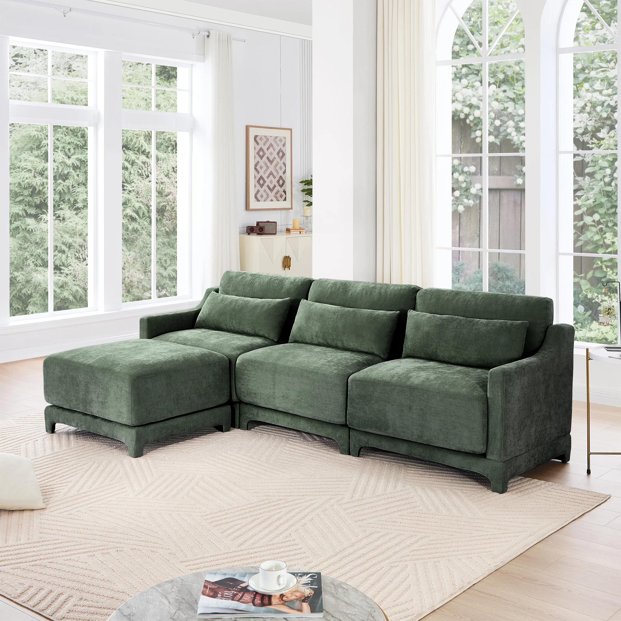 Walker Edison | High-Resilience Foam Chenille Sectional Sofa with Ottomans - Image 2