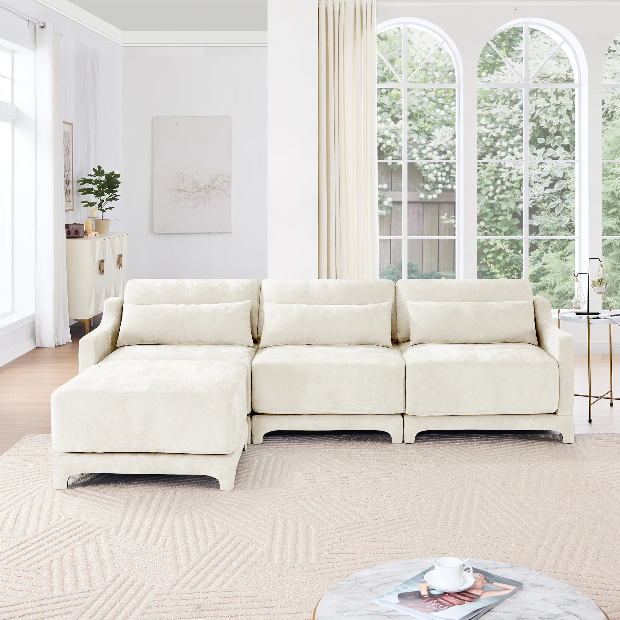 Walker Edison | High-Resilience Foam Chenille Sectional Sofa with Ottomans - Image 3