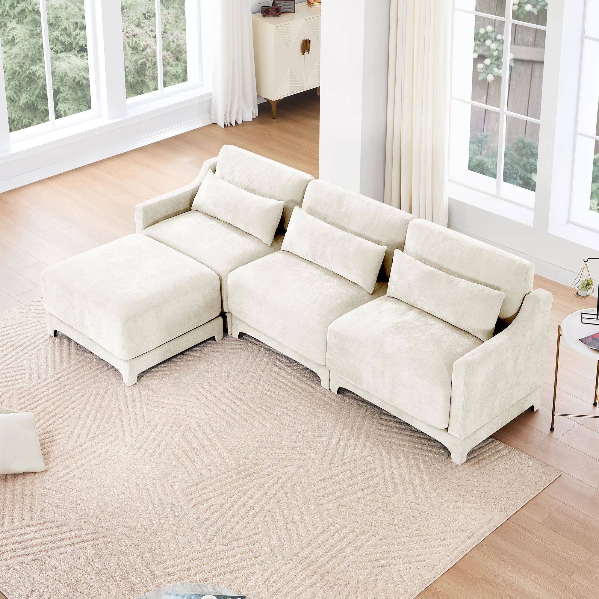 Walker Edison | High-Resilience Foam Chenille Sectional Sofa with Ottomans - Image 4