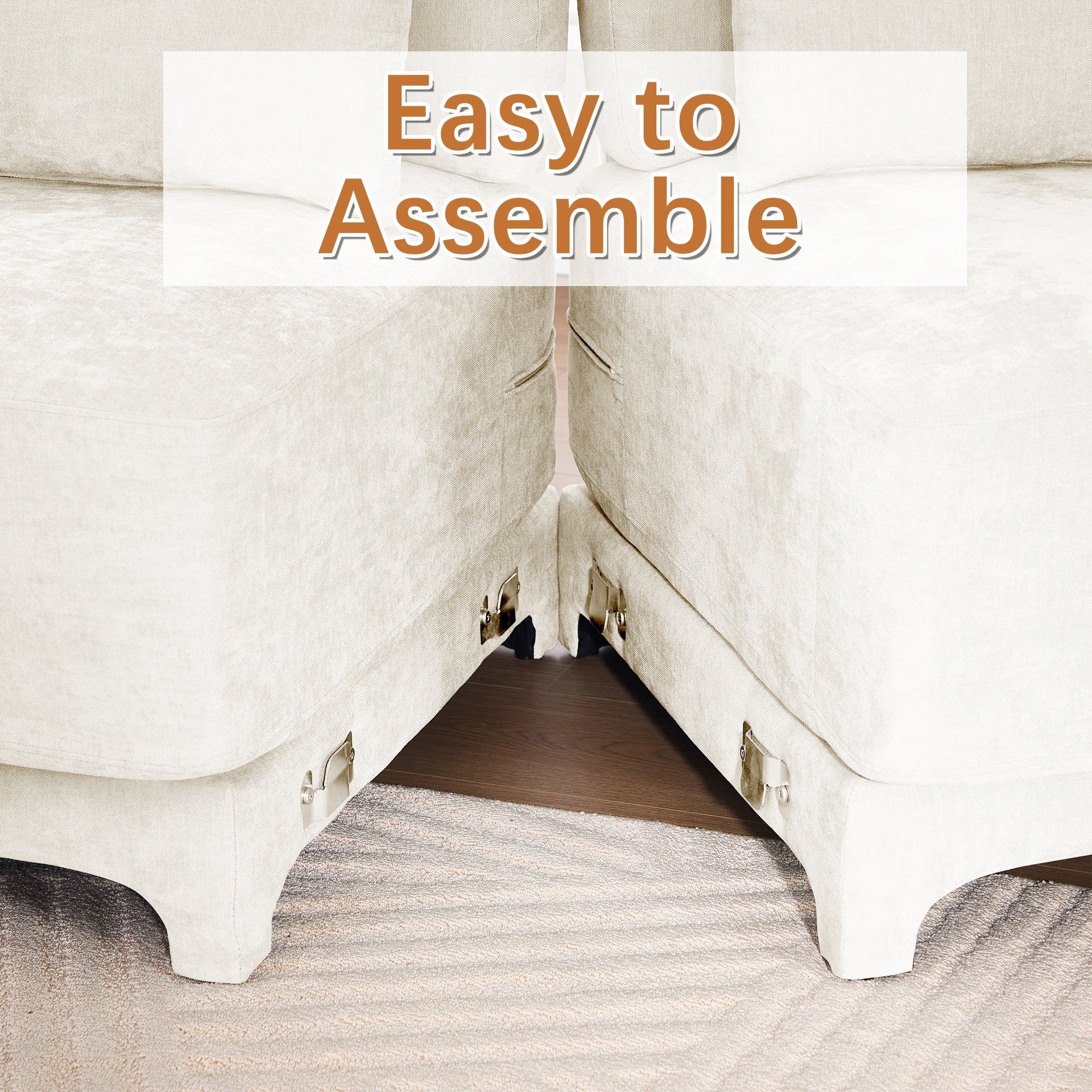 Walker Edison | High-Resilience Foam Chenille Sectional Sofa with Ottomans - Image 6