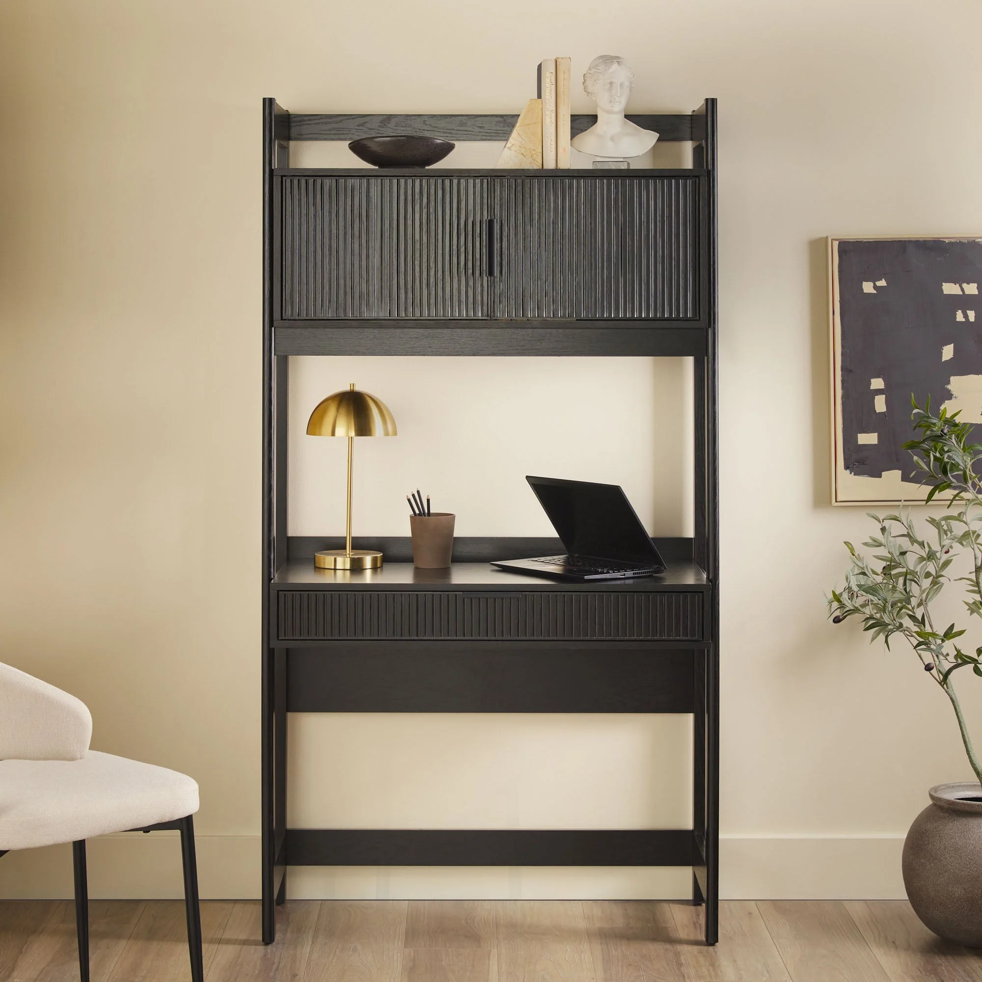 Holmes Modern Scandinavian Reeded Writing Storage Desk with USB - Image 14