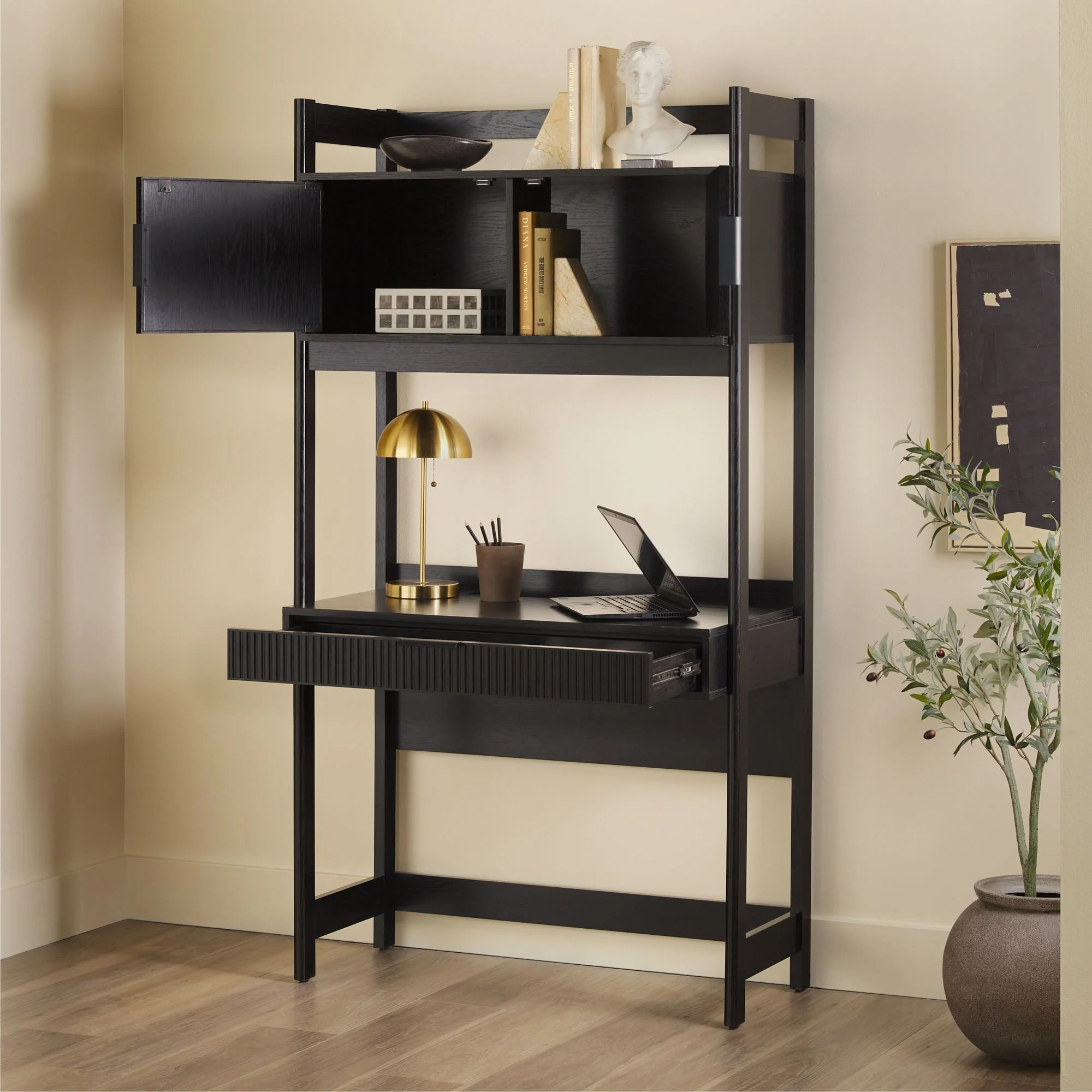Holmes Modern Scandinavian Reeded Writing Storage Desk with USB - Image 15