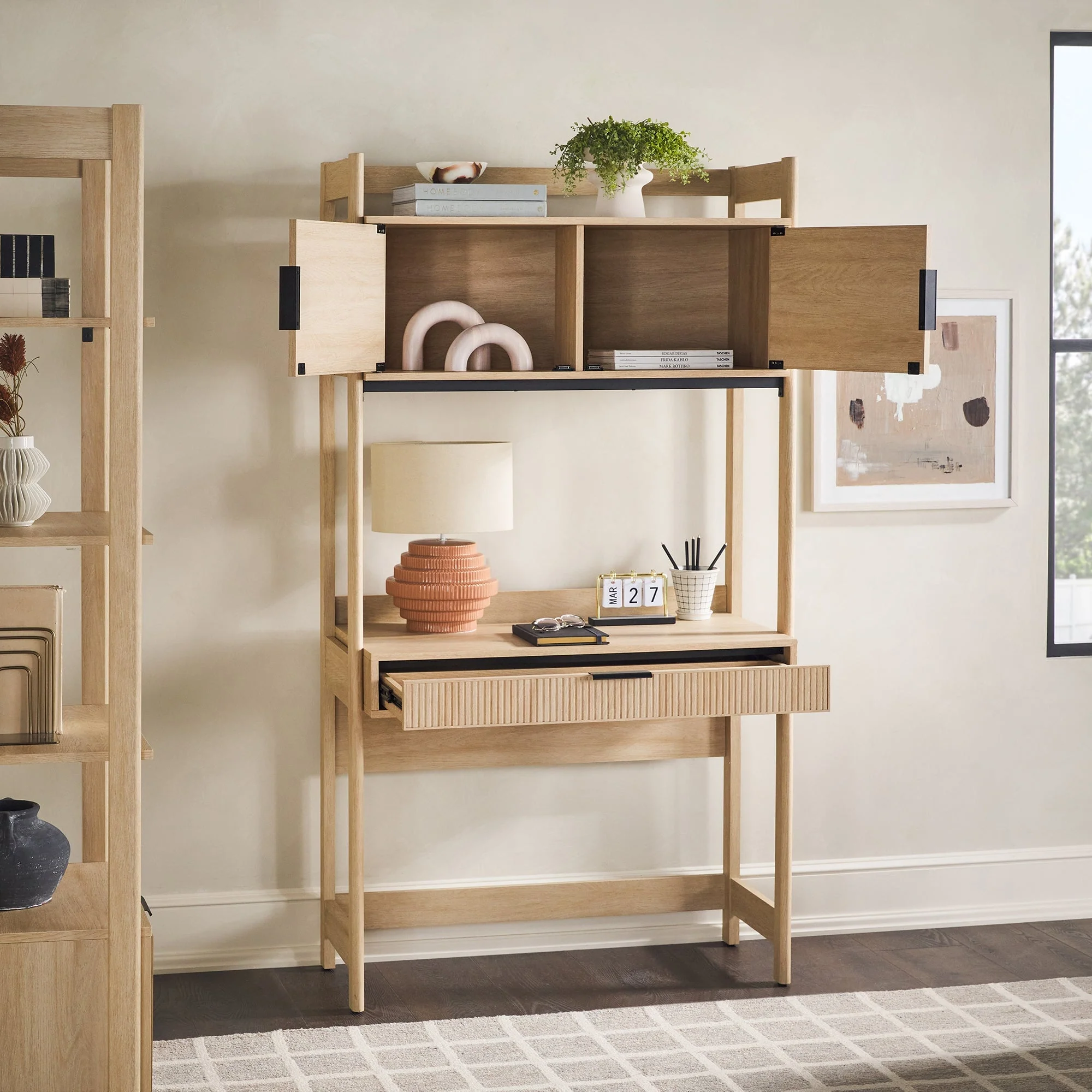 Holmes Modern Scandinavian Reeded Writing Storage Desk with USB - Image 3