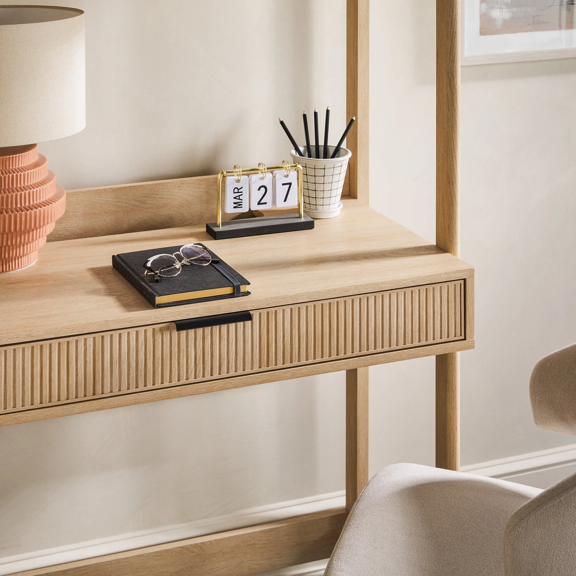 Holmes Modern Scandinavian Reeded Writing Storage Desk with USB - Image 7
