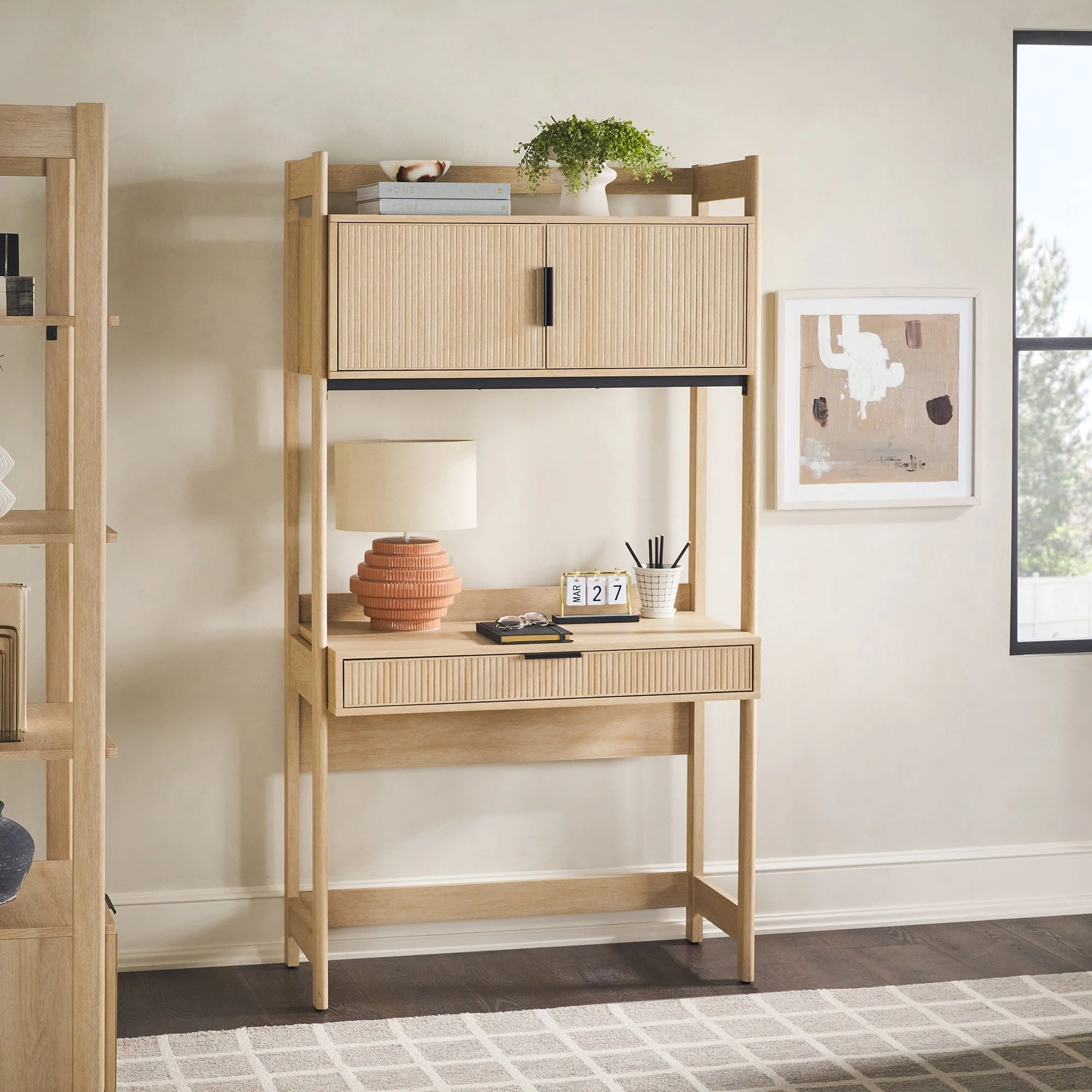 Holmes Modern Scandinavian Reeded Writing Storage Desk with USB - Image 8