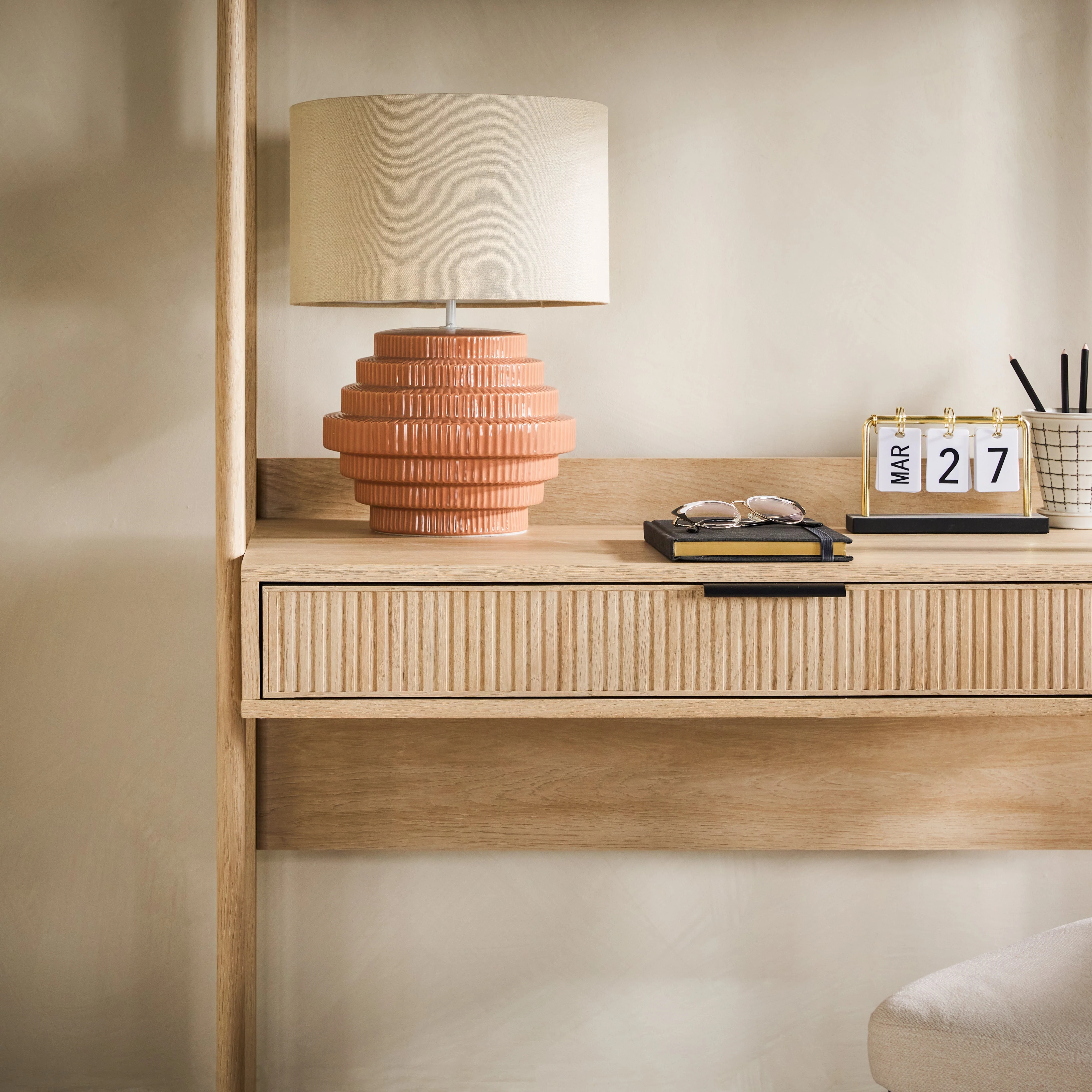 Holmes Modern Scandinavian Reeded Writing Storage Desk with USB - Image 9