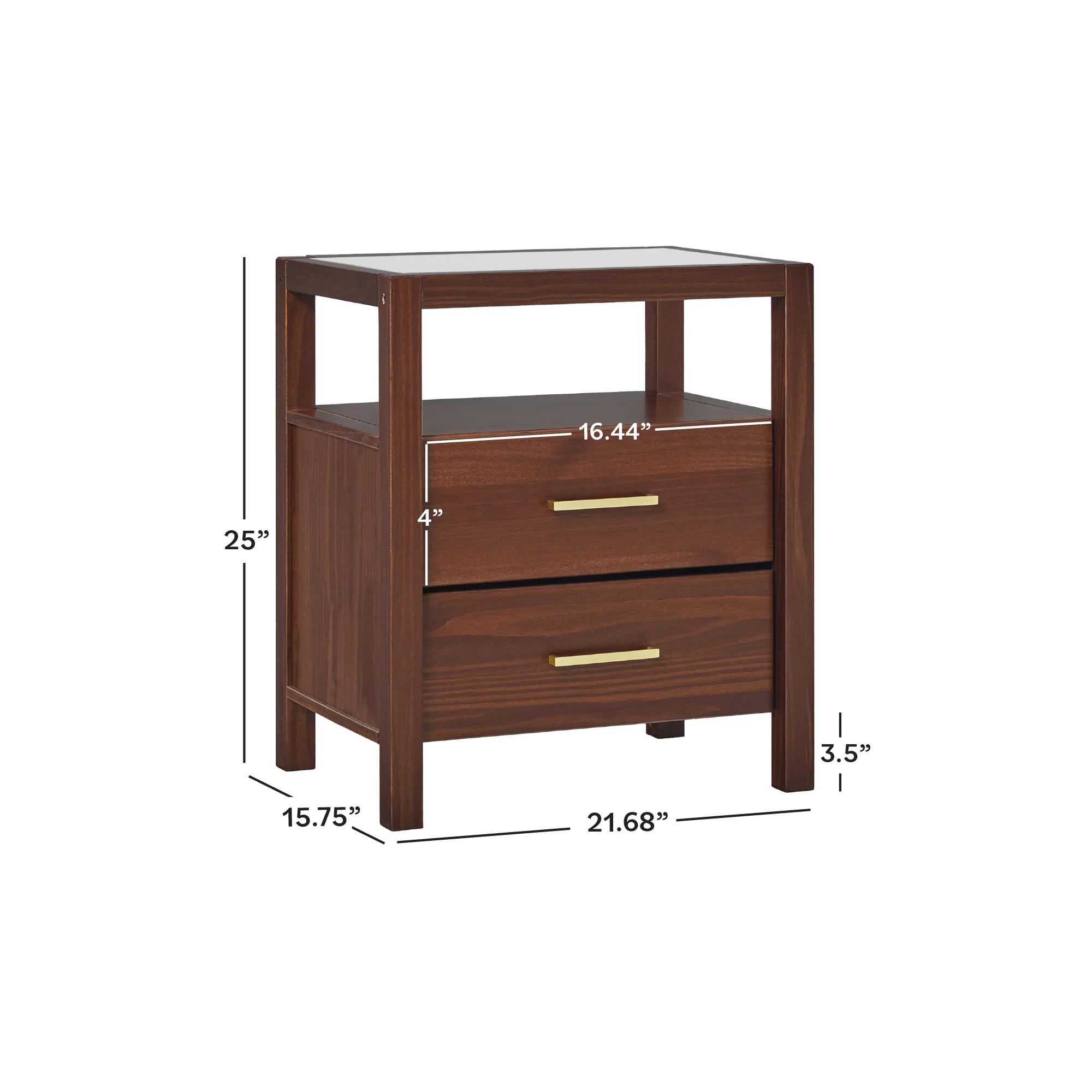 Isla Modern Easy Assembly Solid Wood 2-Drawer Nightstand Side Table with Glass Top - Image 13
