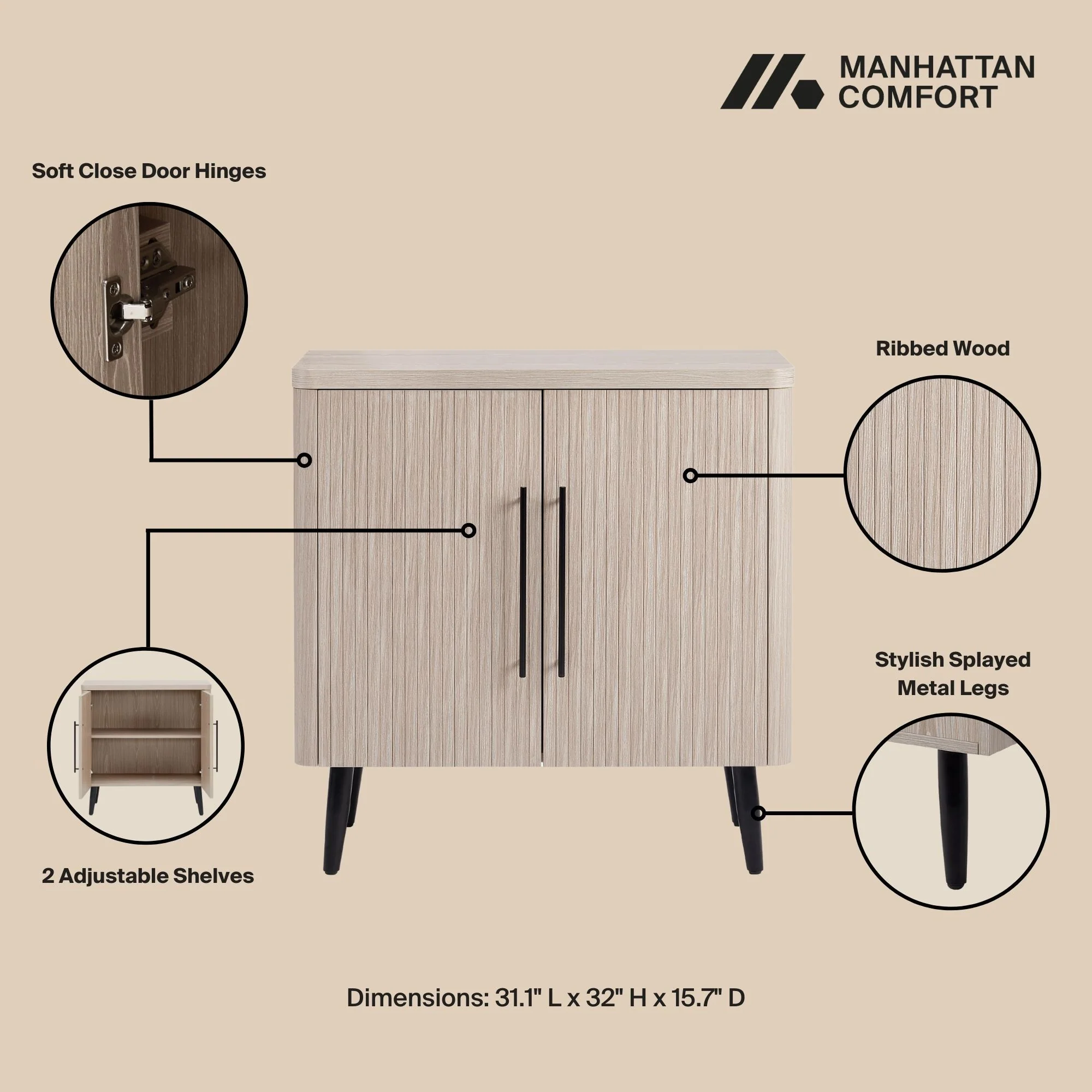 Jodie 31' Fluted Accent Storage Cabinet - Image 3
