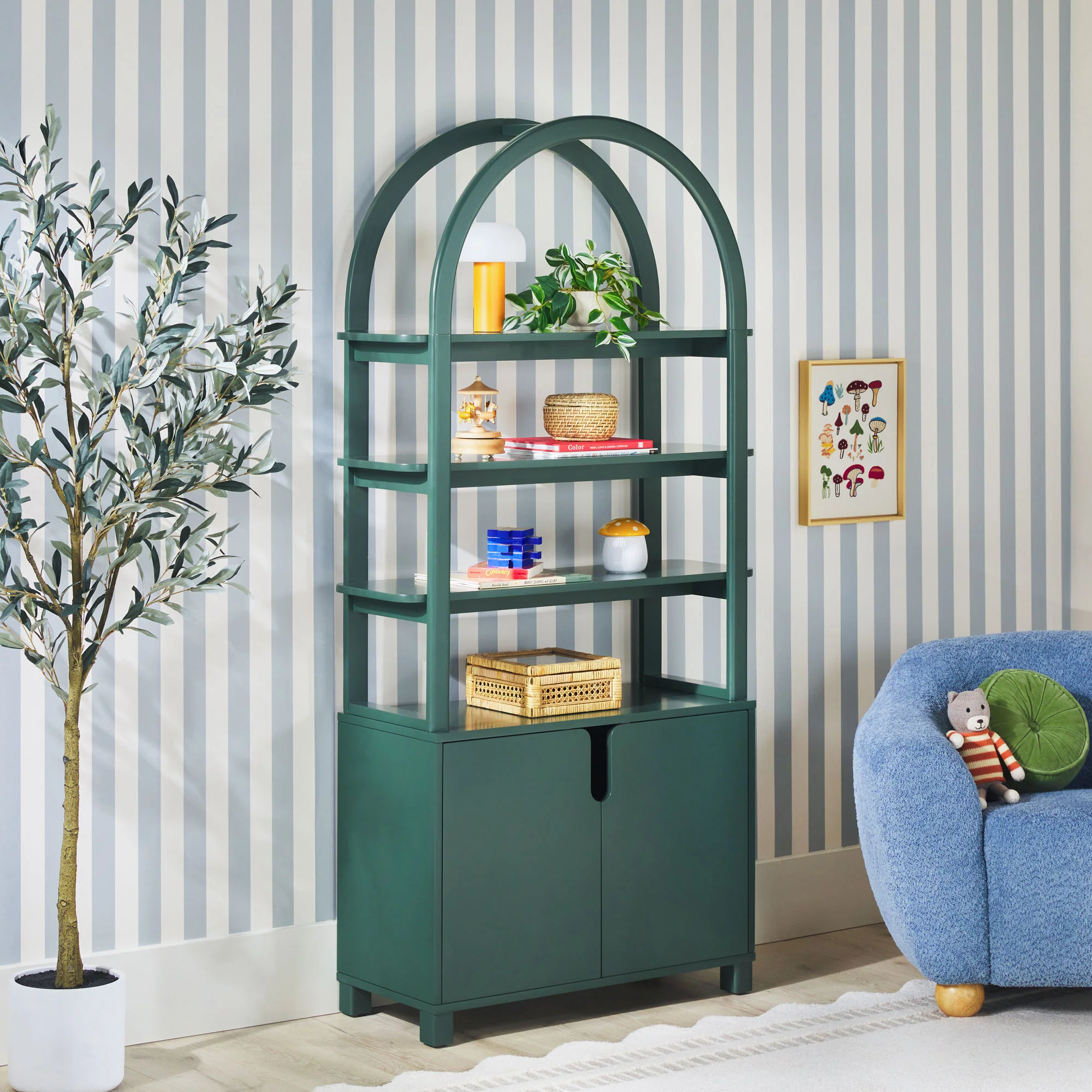 Zoey Modern Arched Wood Cabinet Storage Bookcase - Image 11