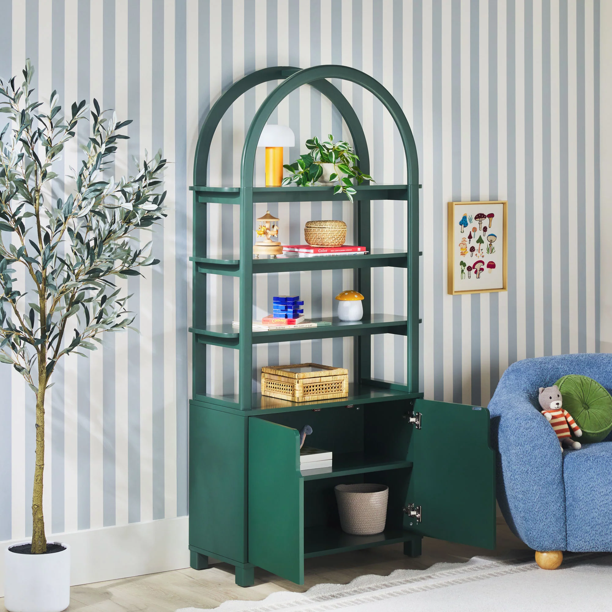 Zoey Modern Arched Wood Cabinet Storage Bookcase - Image 12