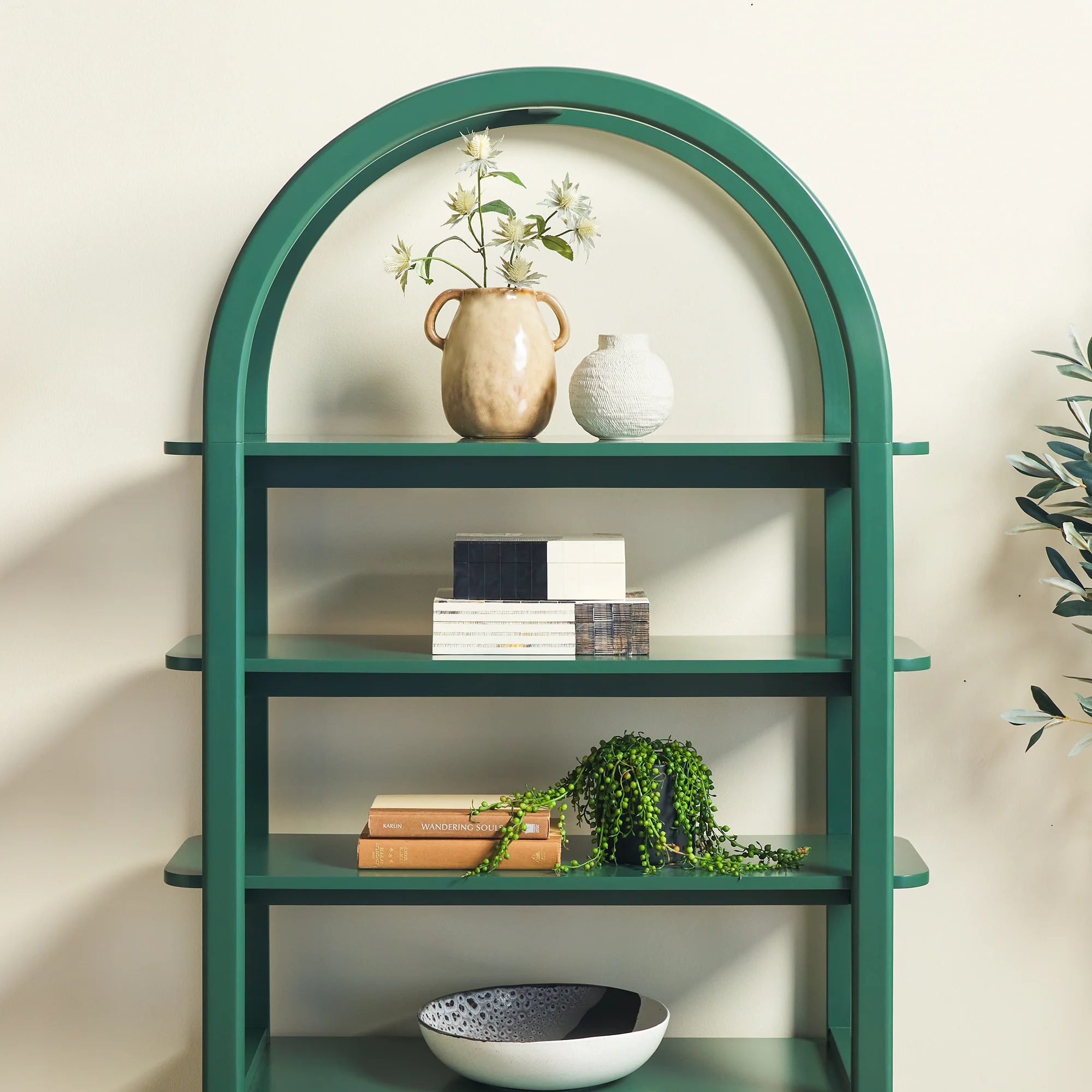 Zoey Modern Arched Wood Cabinet Storage Bookcase - Image 3