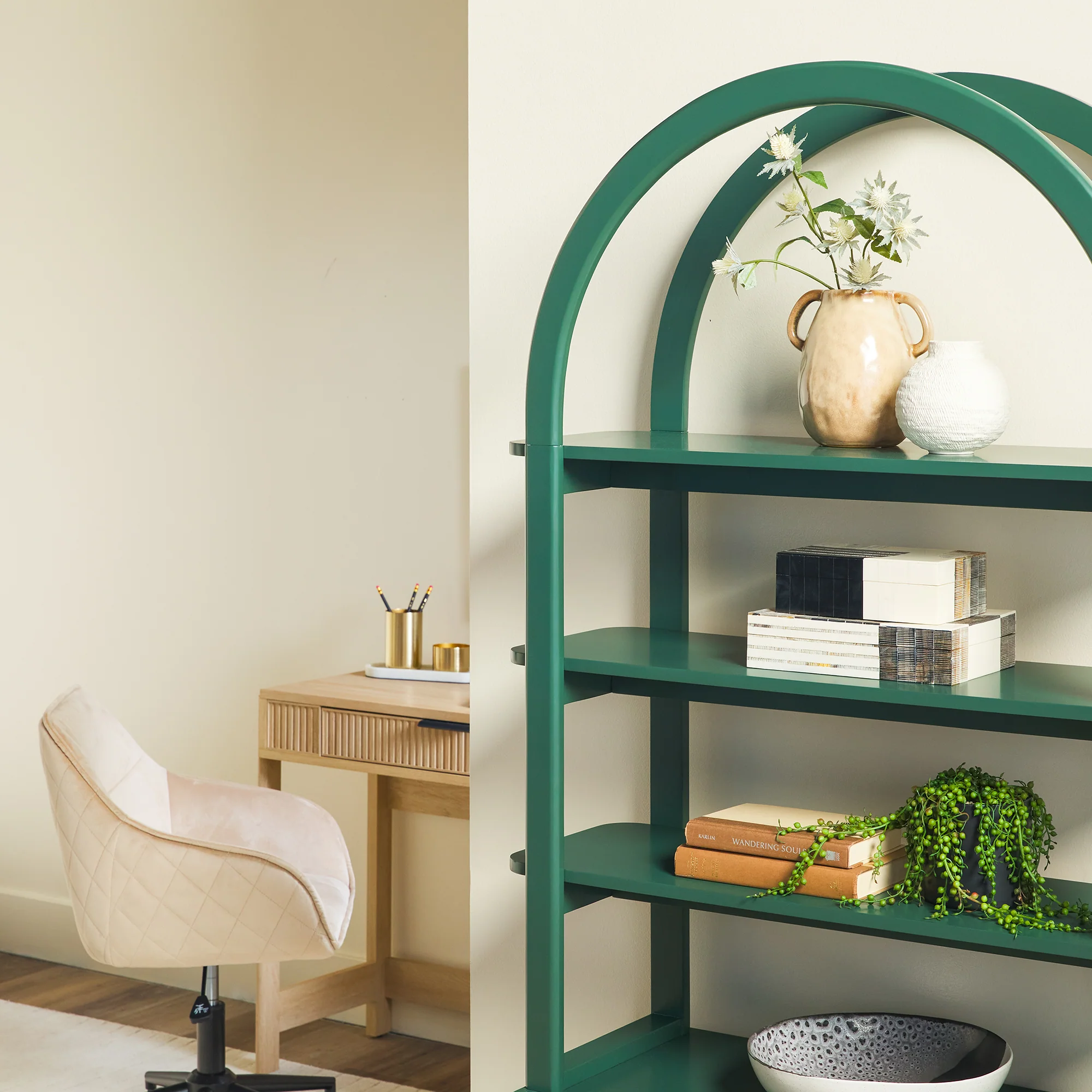Zoey Modern Arched Wood Cabinet Storage Bookcase - Image 4