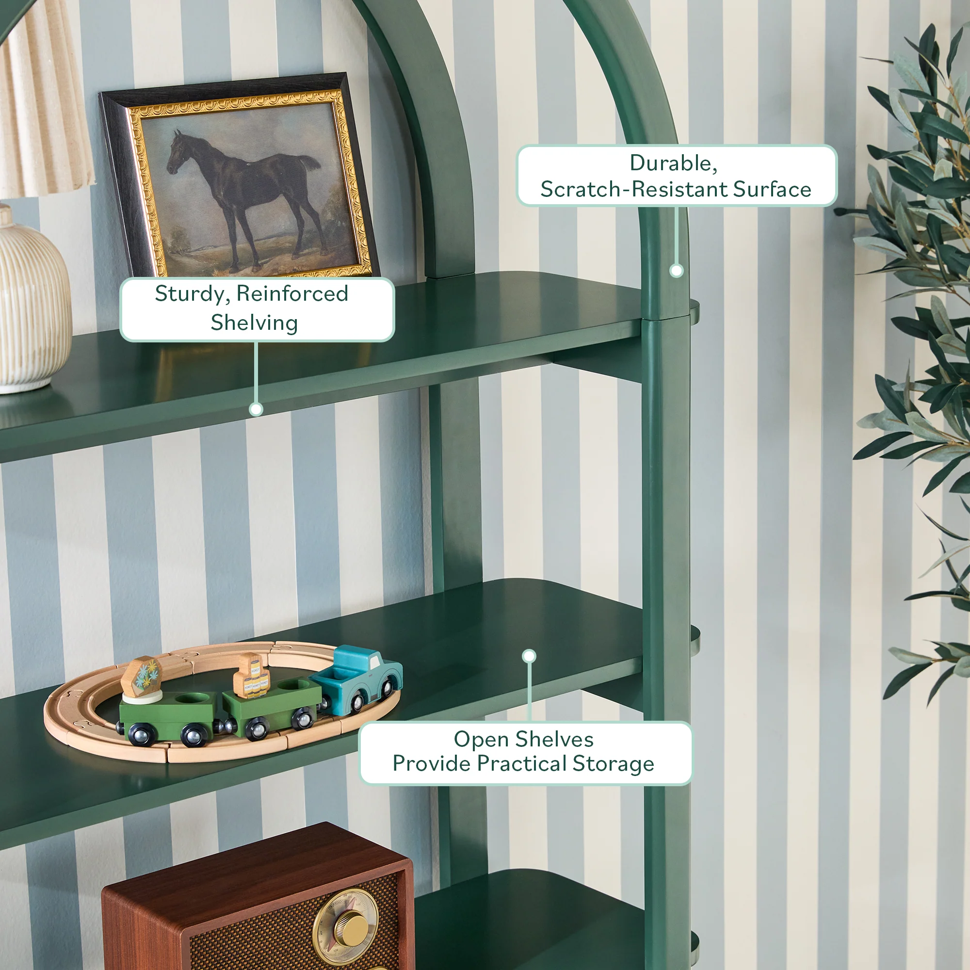 Zoey Modern Arched Wood Storage Bookcase - Image 15