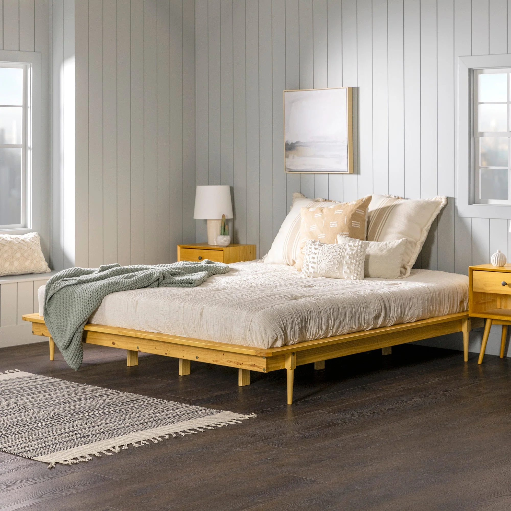 Walker Edison Spindle King Mid-Century Solid Wood Platform Bed - Image 4