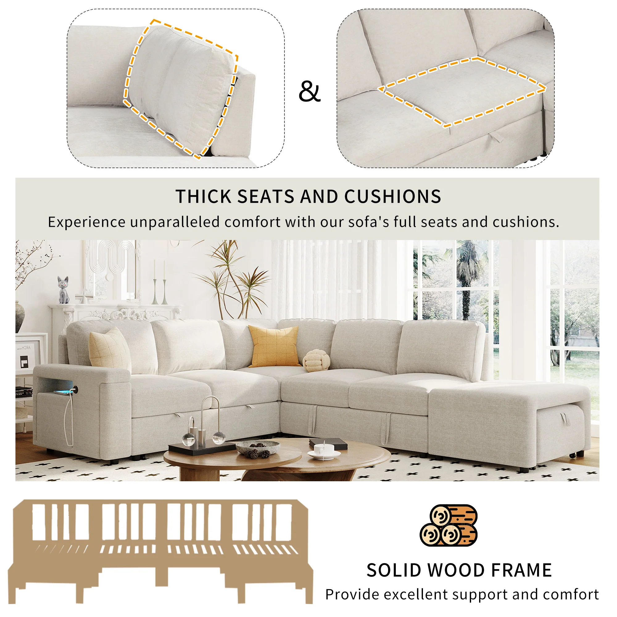Walker Edison | L-Shaped Modular Sectional Sofa with Storage and USB Ports - Image 21