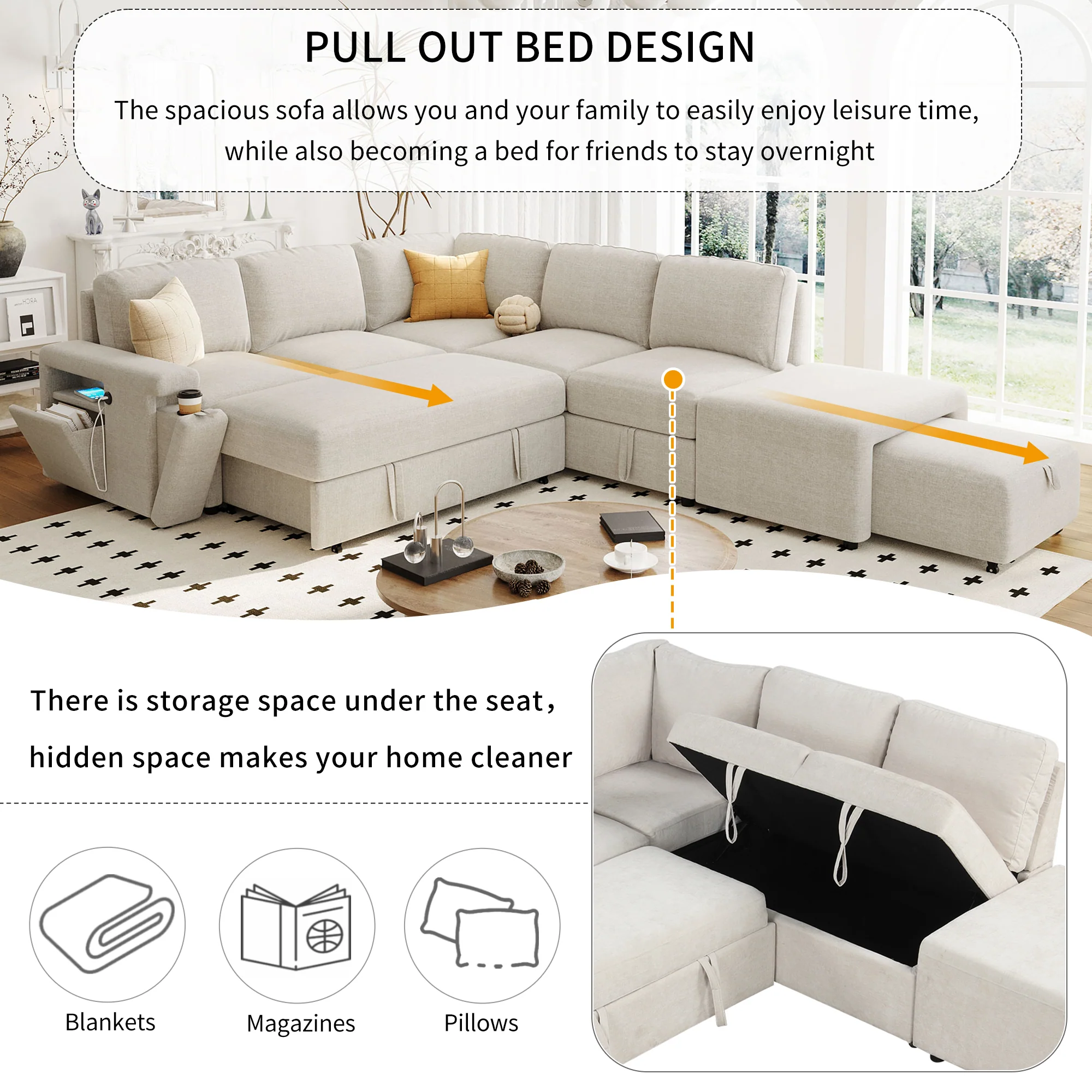 Walker Edison | L-Shaped Modular Sectional Sofa with Storage and USB Ports - Image 22