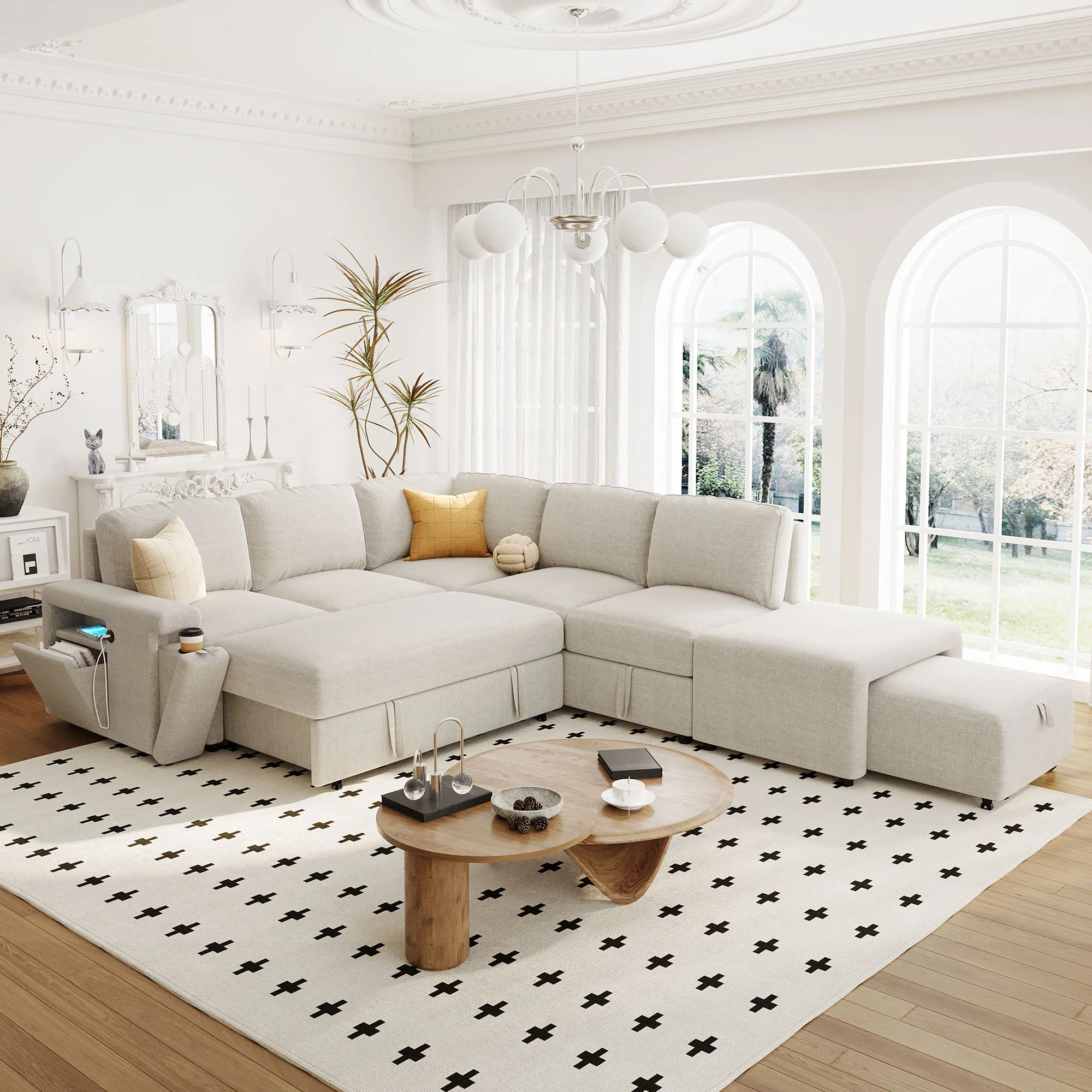 Walker Edison | L-Shaped Modular Sectional Sofa with Storage and USB Ports - Image 3