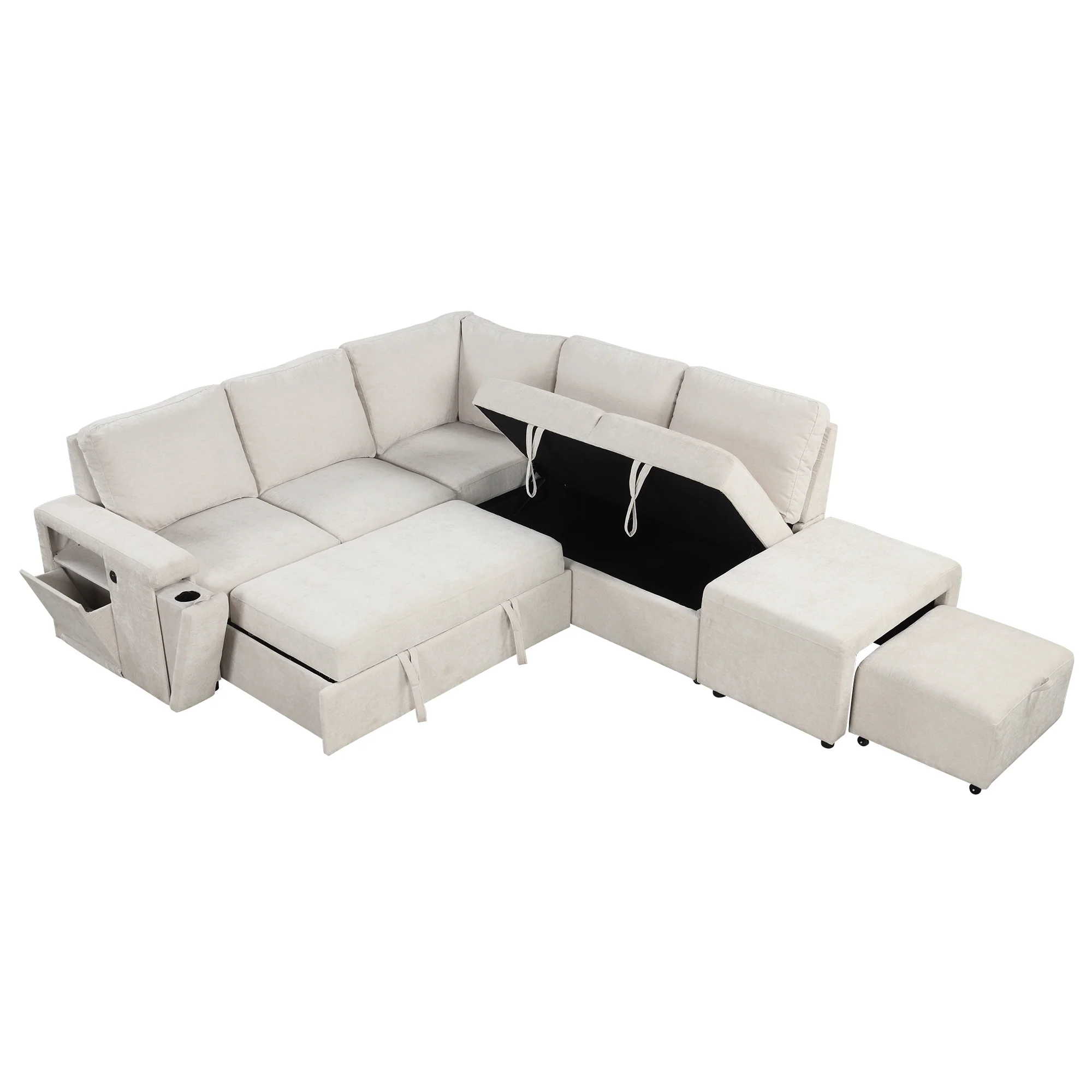 Walker Edison | L-Shaped Modular Sectional Sofa with Storage and USB Ports - Image 6